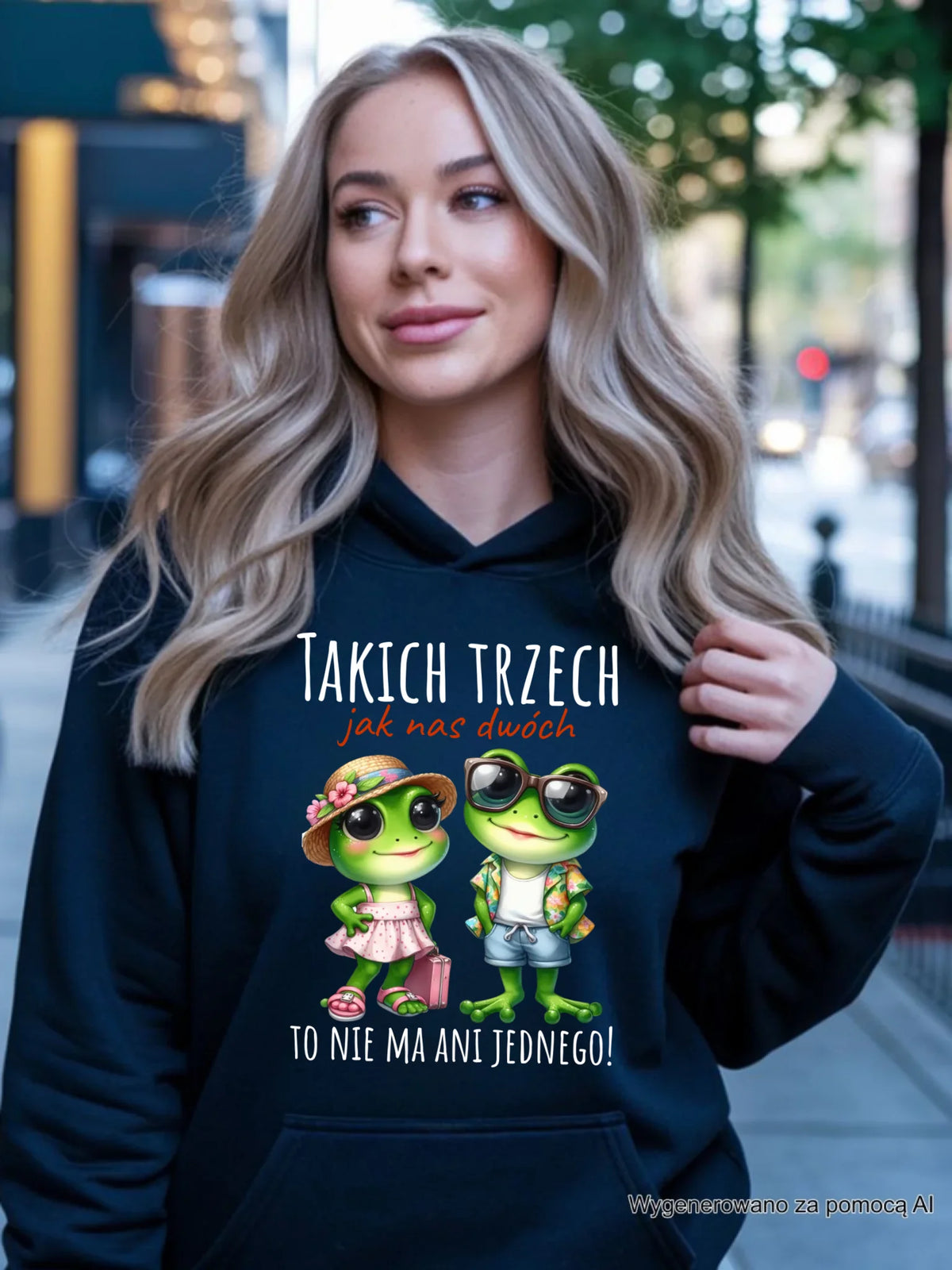Bluza damska z kapturem - Żabki Takich trzech jak nas dwóch DCH11