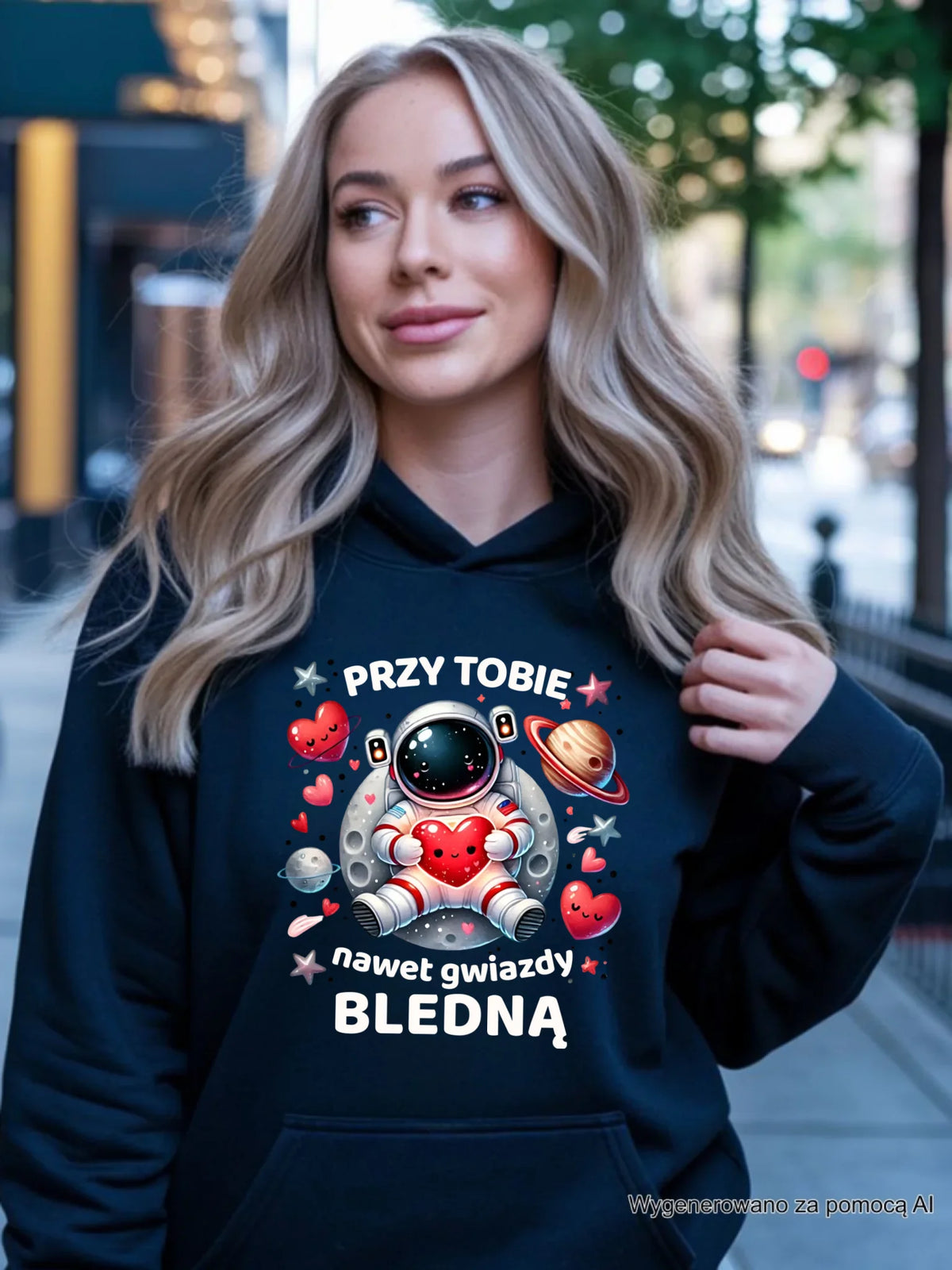 Bluza damska z kapturem - Przy Tobie nawet gwiazdy bledną W57