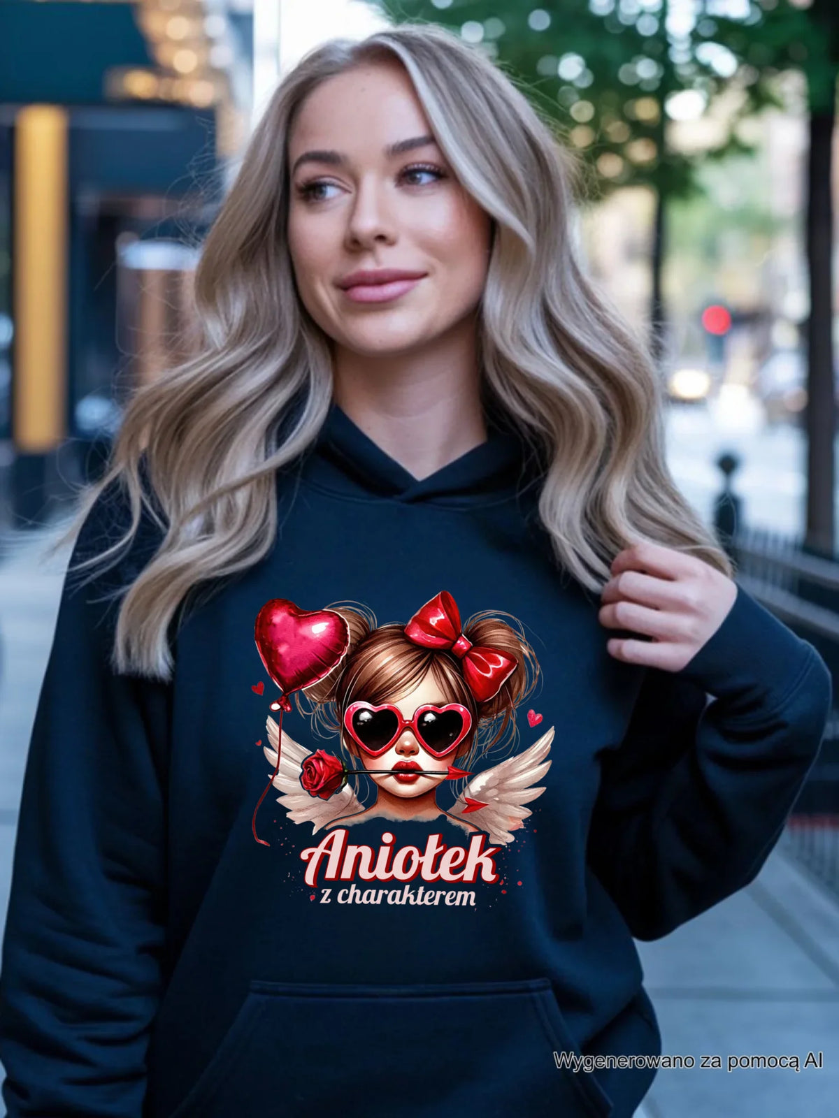 Bluza damska z kapturem - Aniołek z charakterem W58