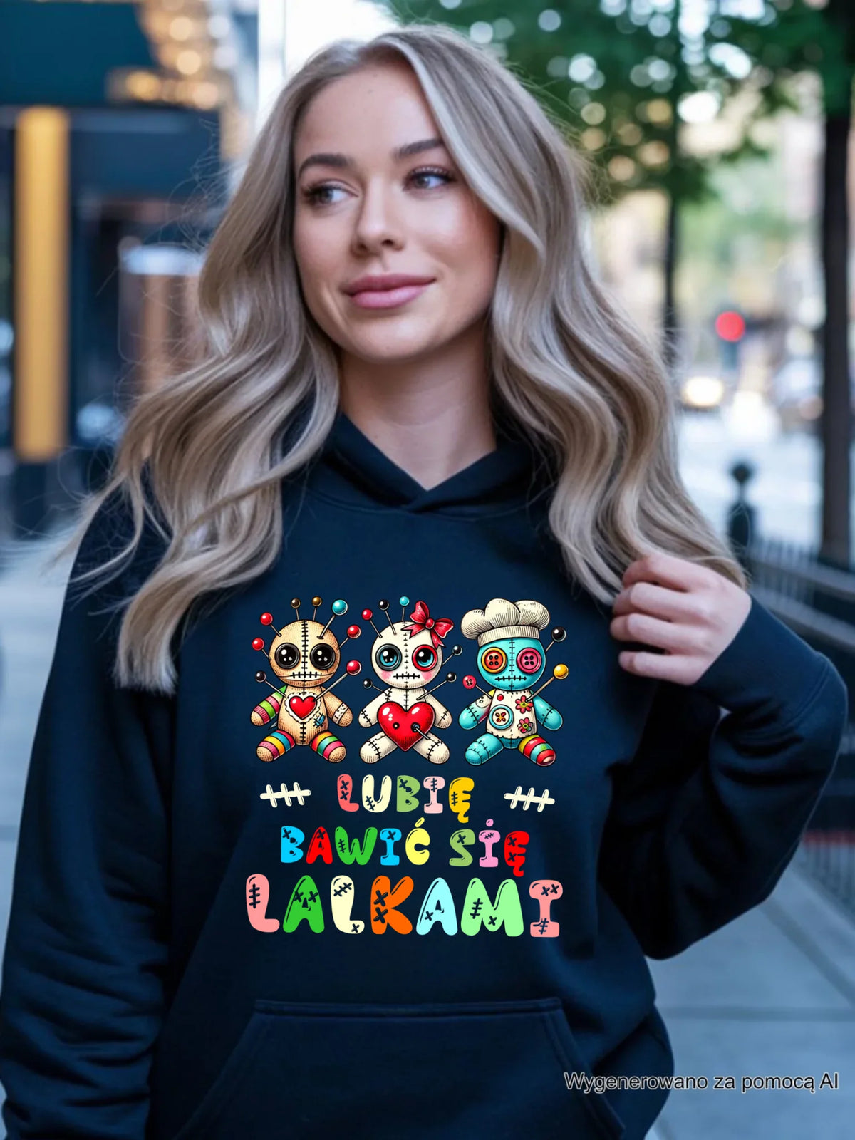 Bluza damska z kapturem - Voodoo Lubię bawić się lalkami W52