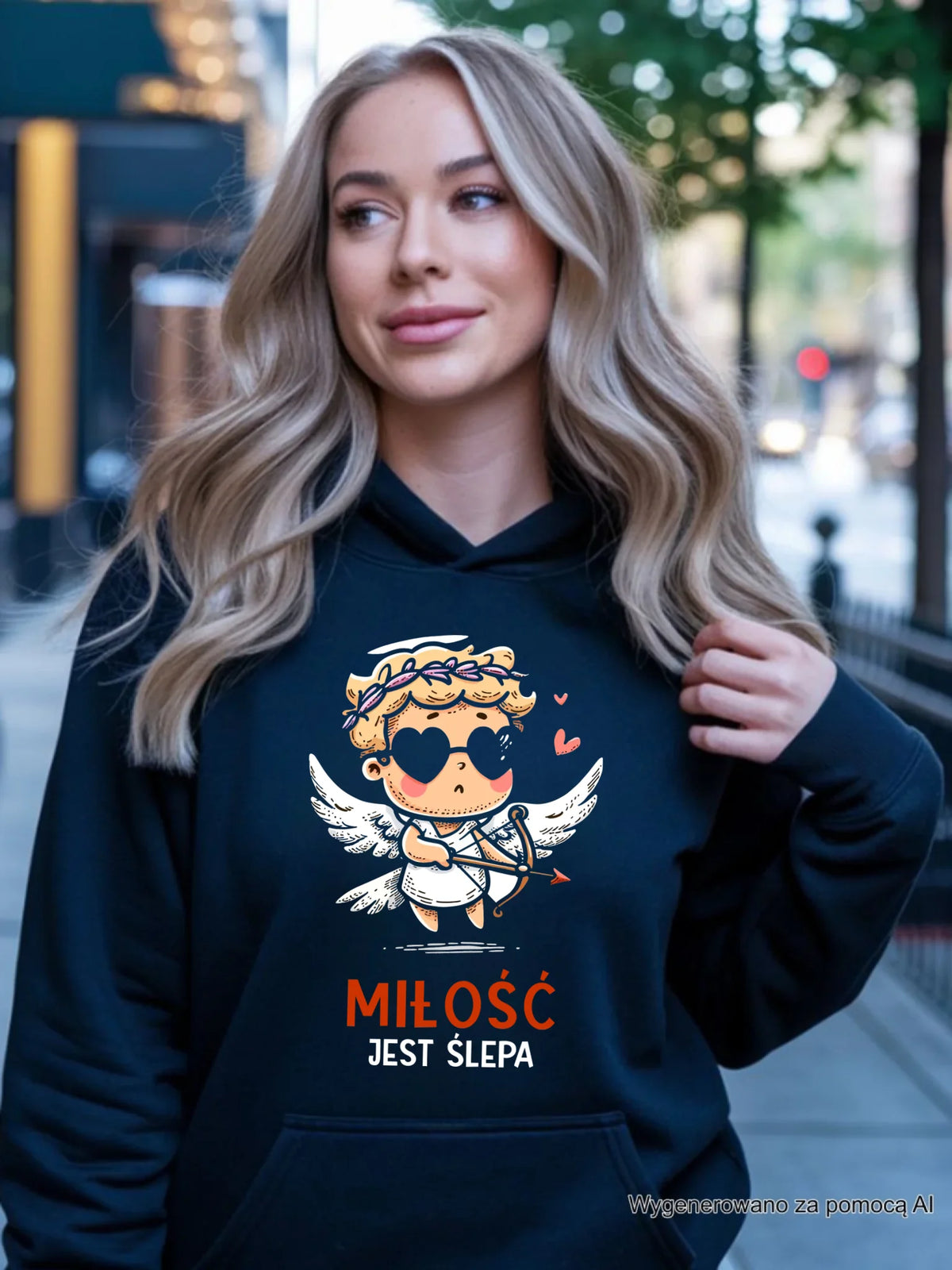 Bluza damska z kapturem - Miłość jest ślepa W48