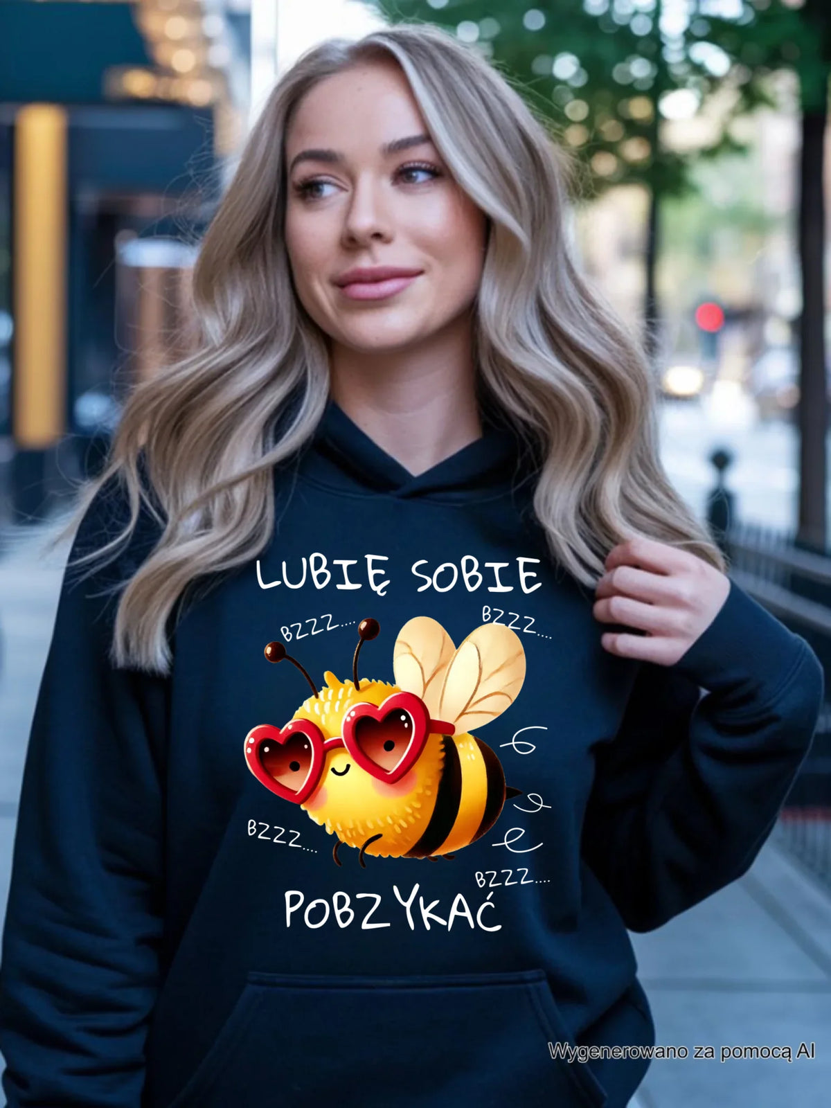 Bluza damska z kapturem - Lubię sobie pobzykać W51