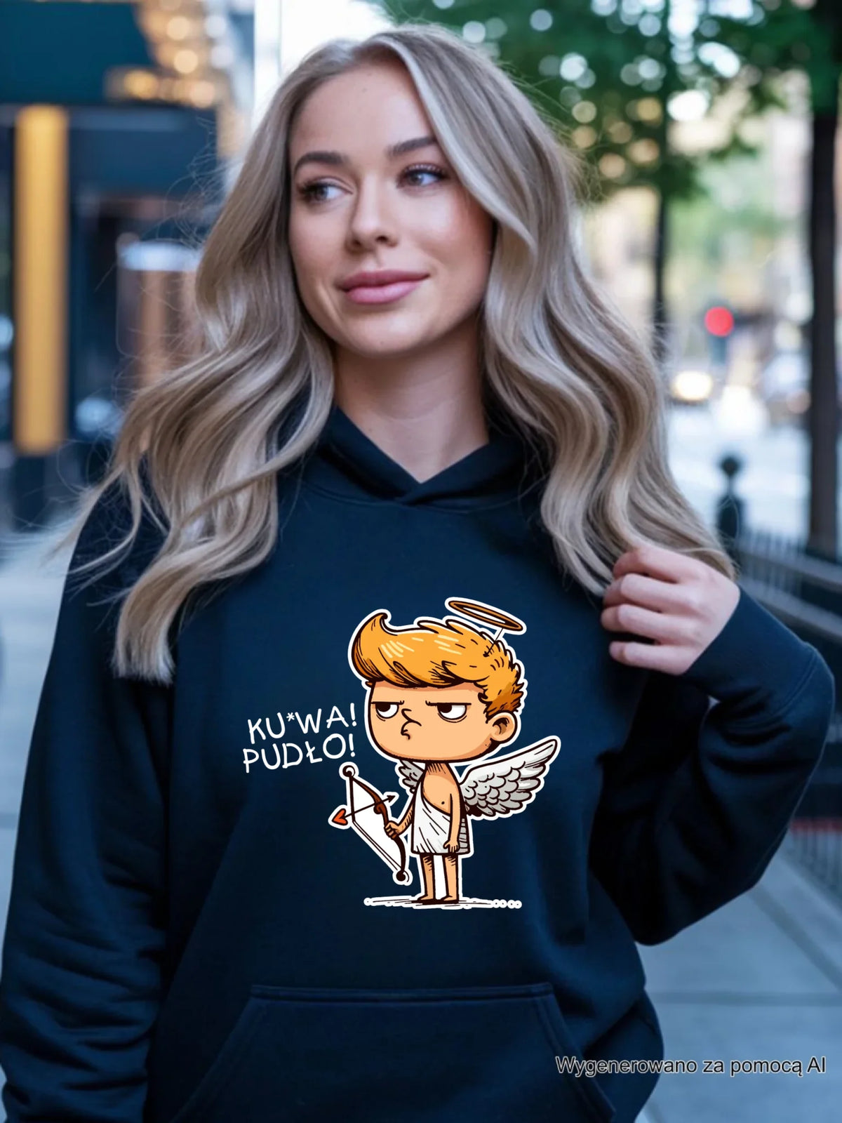 Bluza damska z kapturem - Aniołek z łukiem ku*wa pudło - bez cenzury W56