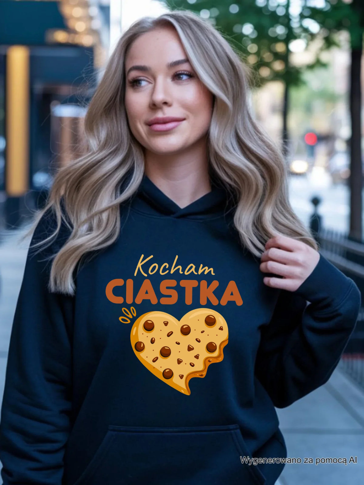 Bluza damska z kapturem - Kocham Ciastka W53