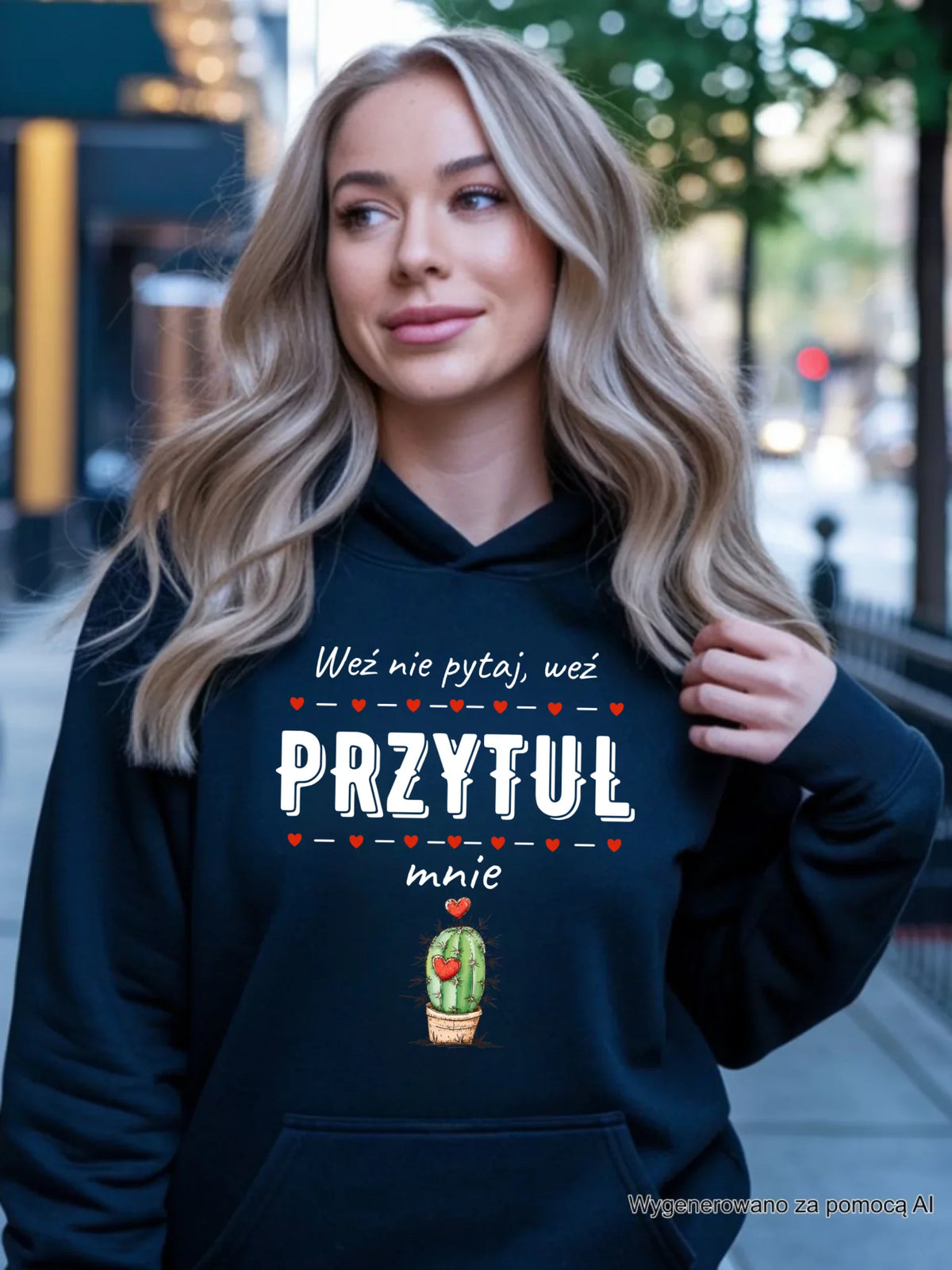 Bluza damska z kapturem - Weź nie pytaj, weź przytul mnie W49