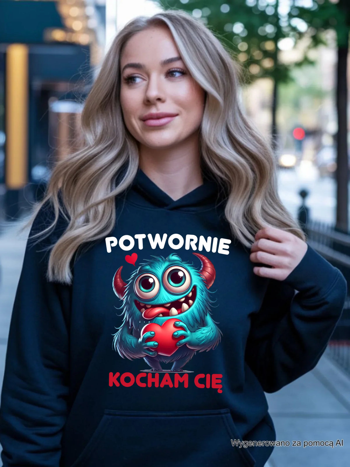 Bluza damska z kapturem - Potwornie Kocham Cię W45