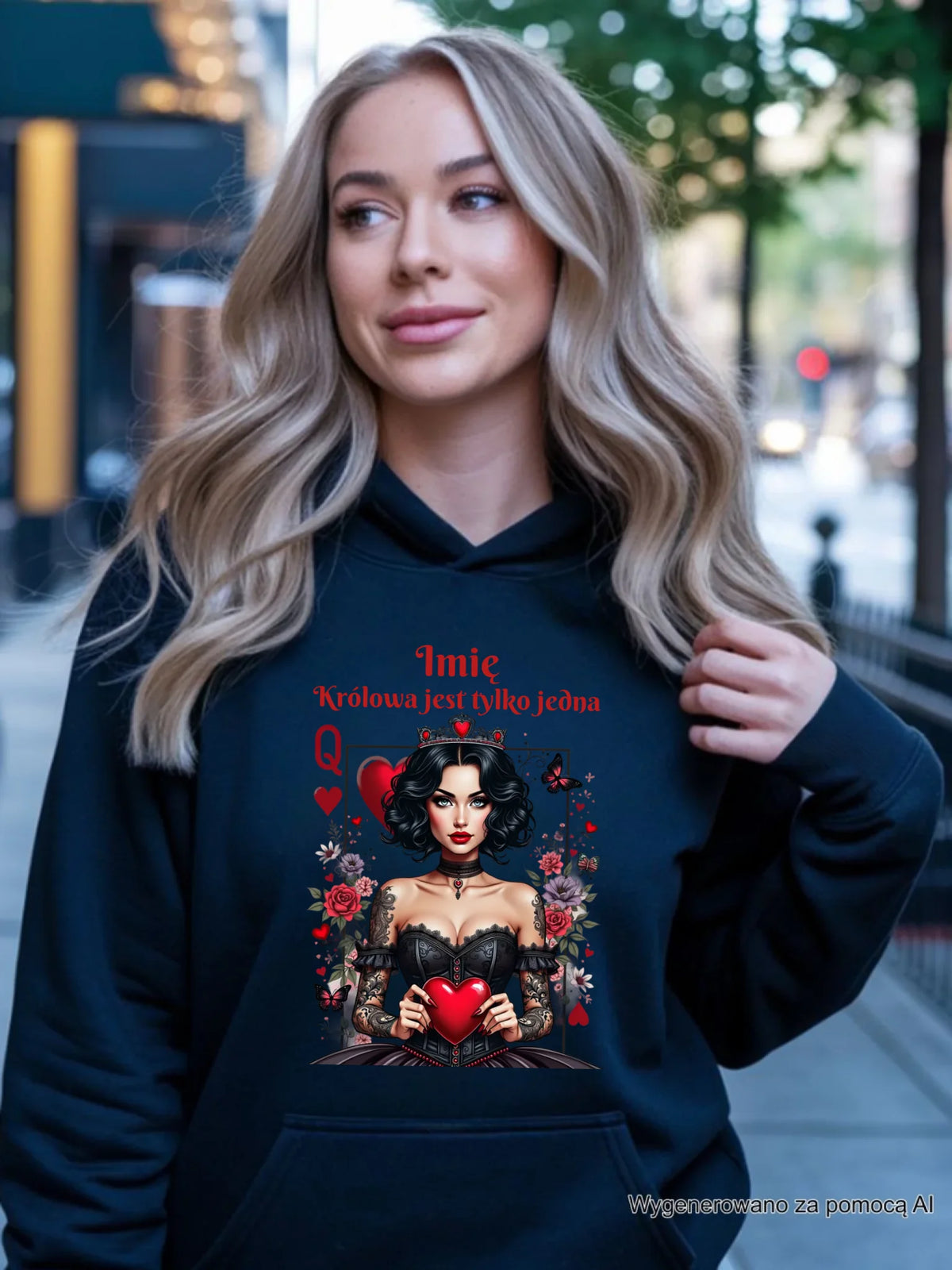 Bluza damska z kapturem - Królowa jest tylko jedna - personalizowana W46