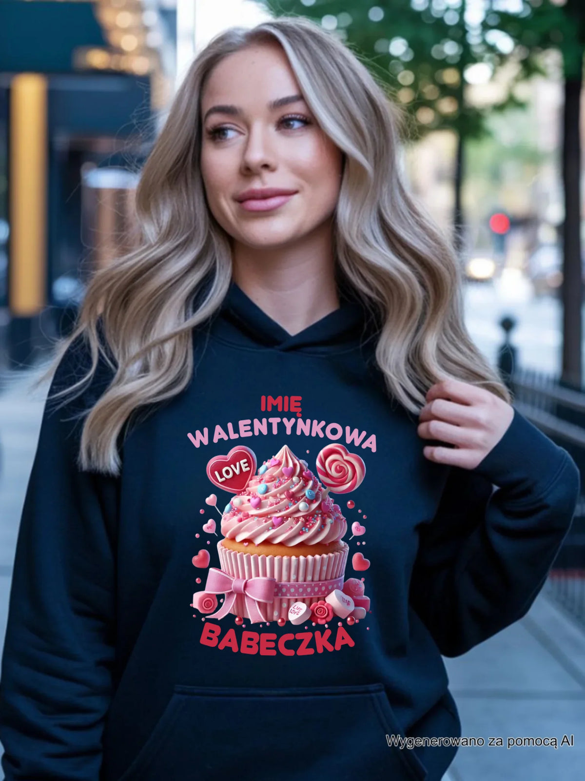 Bluza damska z kapturem na Walentynki - Walentynkowa Babeczka - personalizowana W21