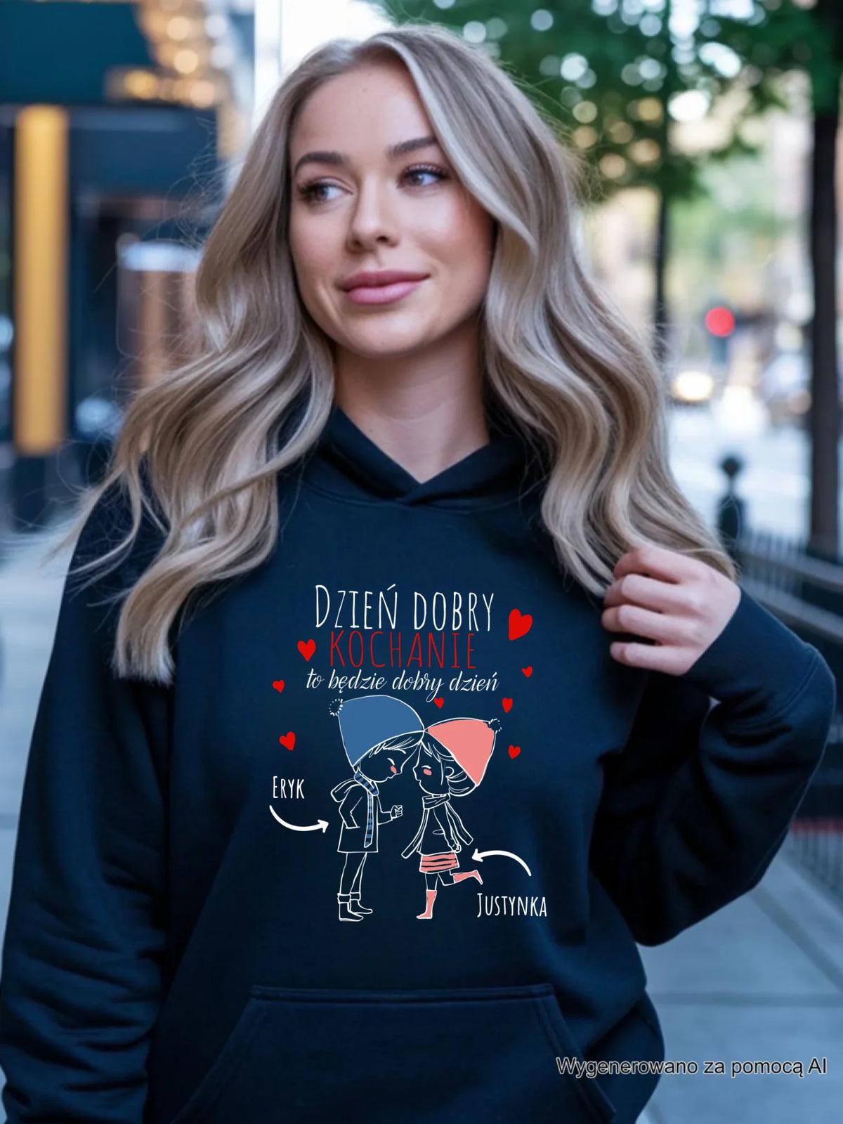 Bluza damska z kapturem dla par - Dzień dobry Kochanie - personalizowana W10