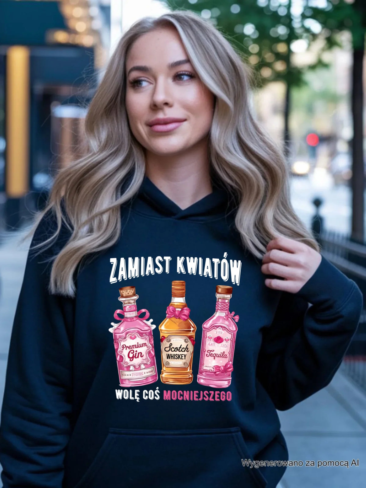 Bluza damska z kapturem - Zamiast kwiatów wolę coś mocniejszego W42