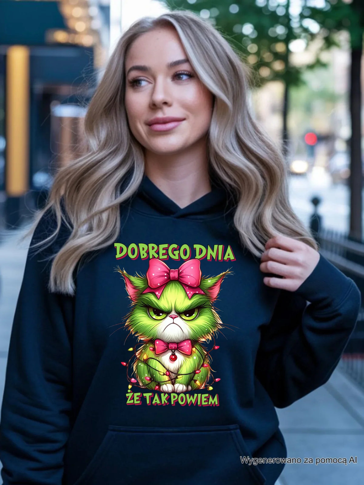 Bluza damska z kapturem świąteczna - prezent dla niej - Grinch dobrego dnia, że tak powiem BN153