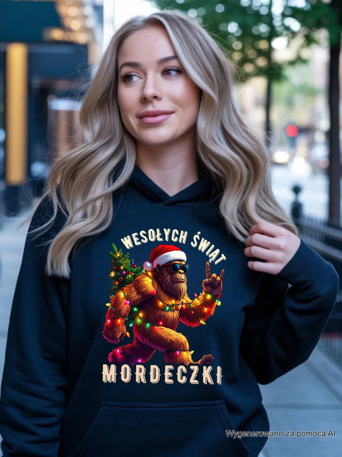 Bluza damska z kapturem świąteczna - prezent na święta - Yeti Wesołych Świąt mordeczki BN152