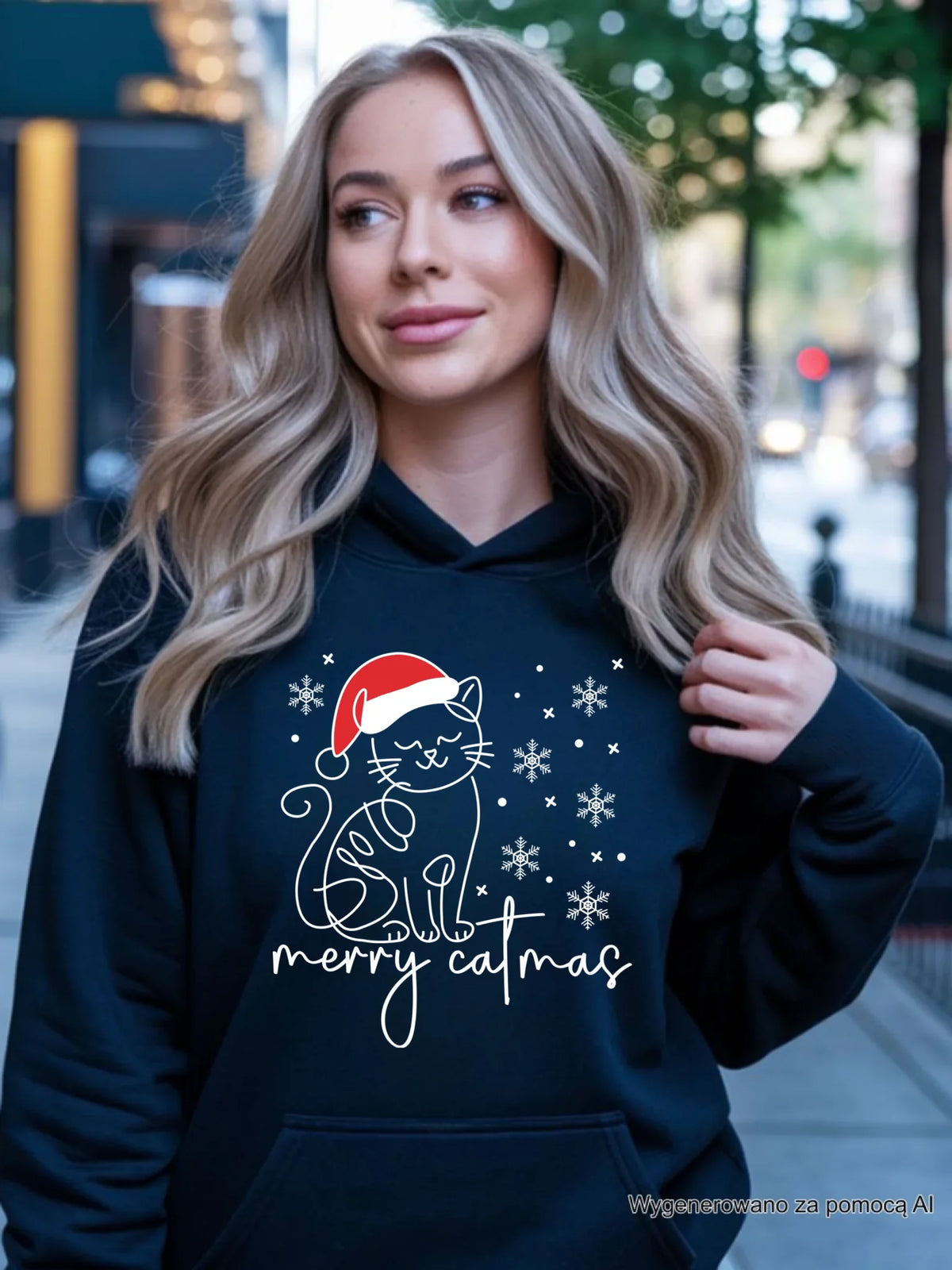 Bluza damska z kapturem świąteczna - prezent dla kociary - Merry catmas BN151