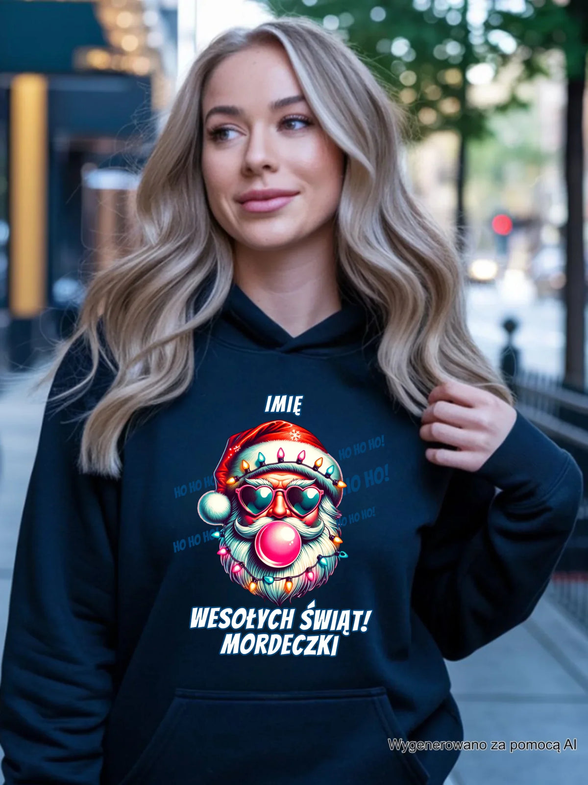 Bluza damska z kapturem świąteczna - Mikołaj Wesołych Świąt Mordeczki - personalizowana BN17