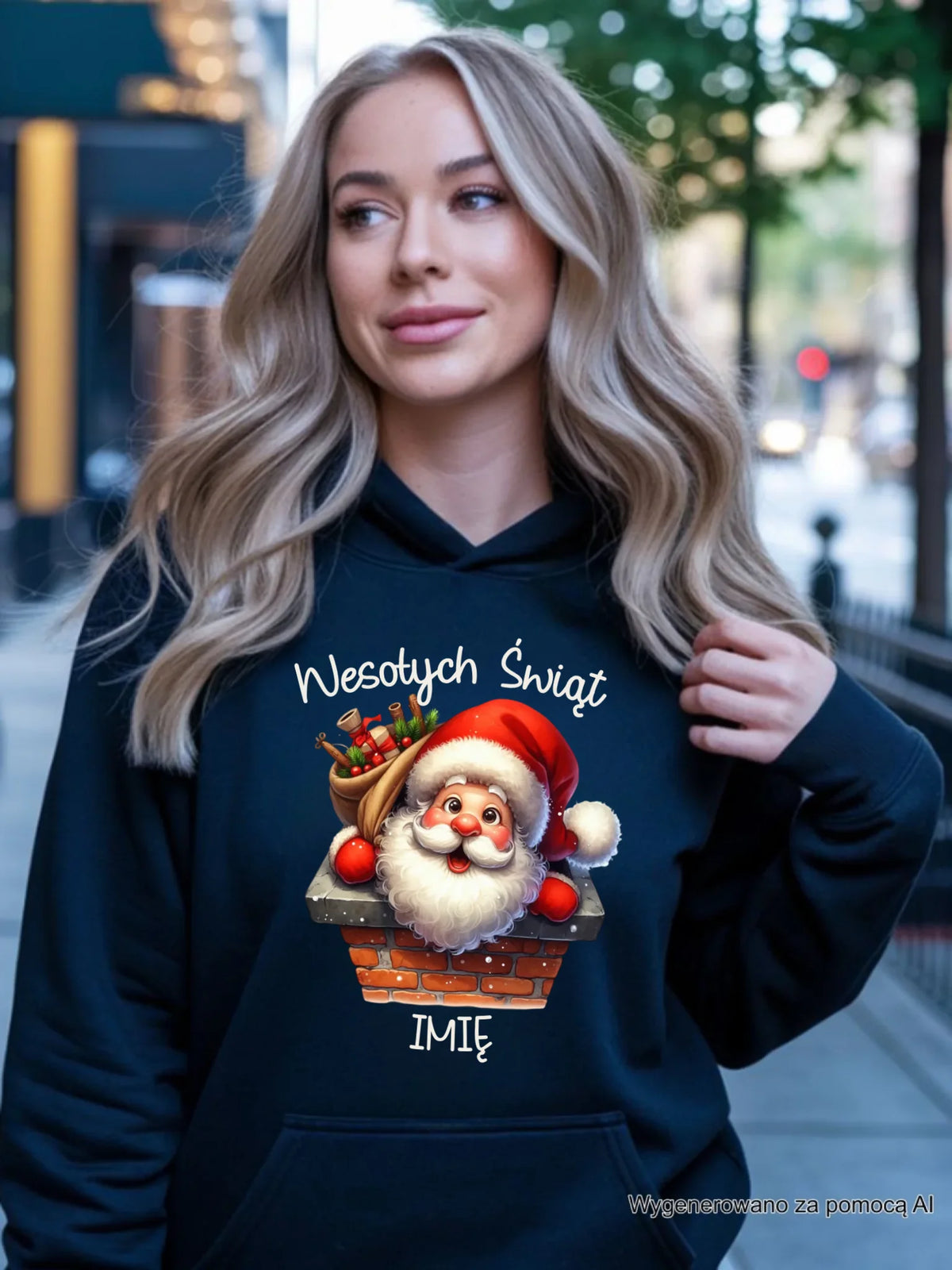 Bluza damska z kapturem świąteczna - prezent na Mikołajki Mikołaj - personalizowana BN08