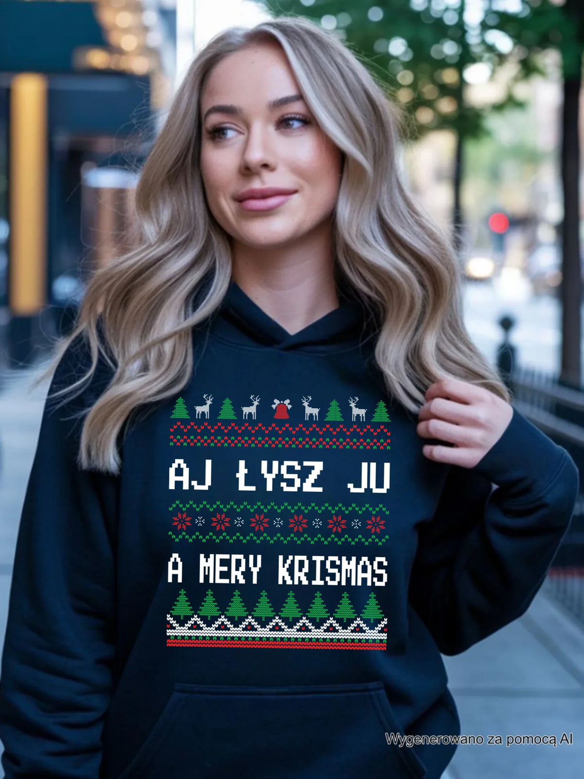 Bluza damska z kapturem świąteczna - Aj łysz ju a mery krismas BN12