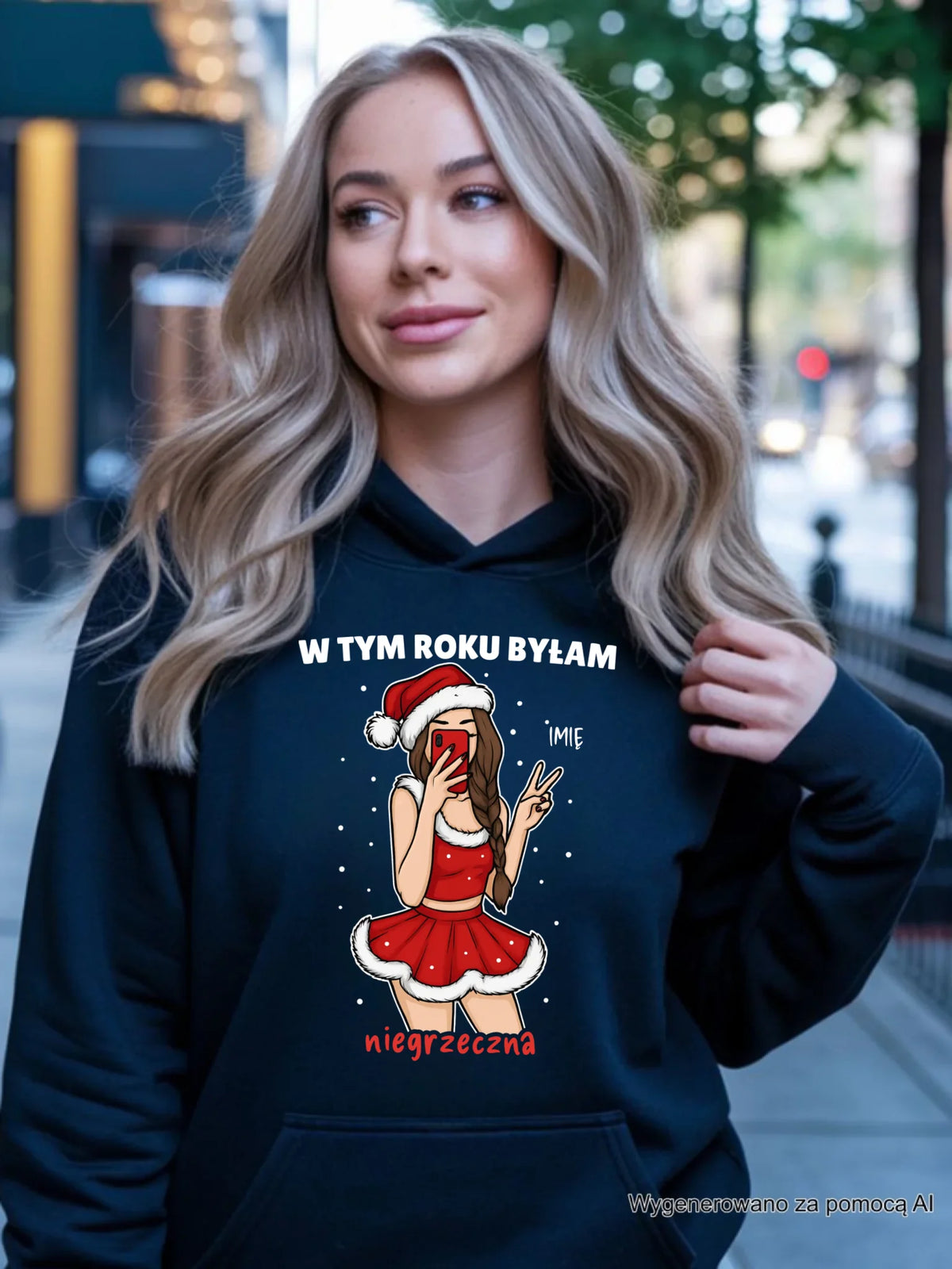 Bluza damska z kapturem świąteczna - W tym toku byłam niegrzeczna - personalizowana BN21