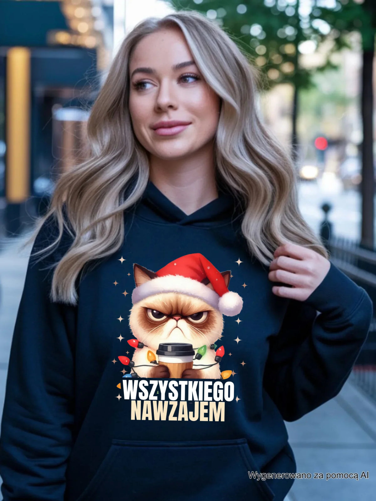 Bluza damska z kapturem świąteczna - Grumpy Cat Wszystkiego nawzajem BN33