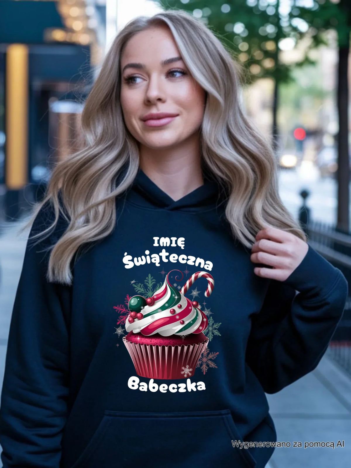 Bluza damska z kapturem na święta - Świąteczna babeczka - personalizowana BN30