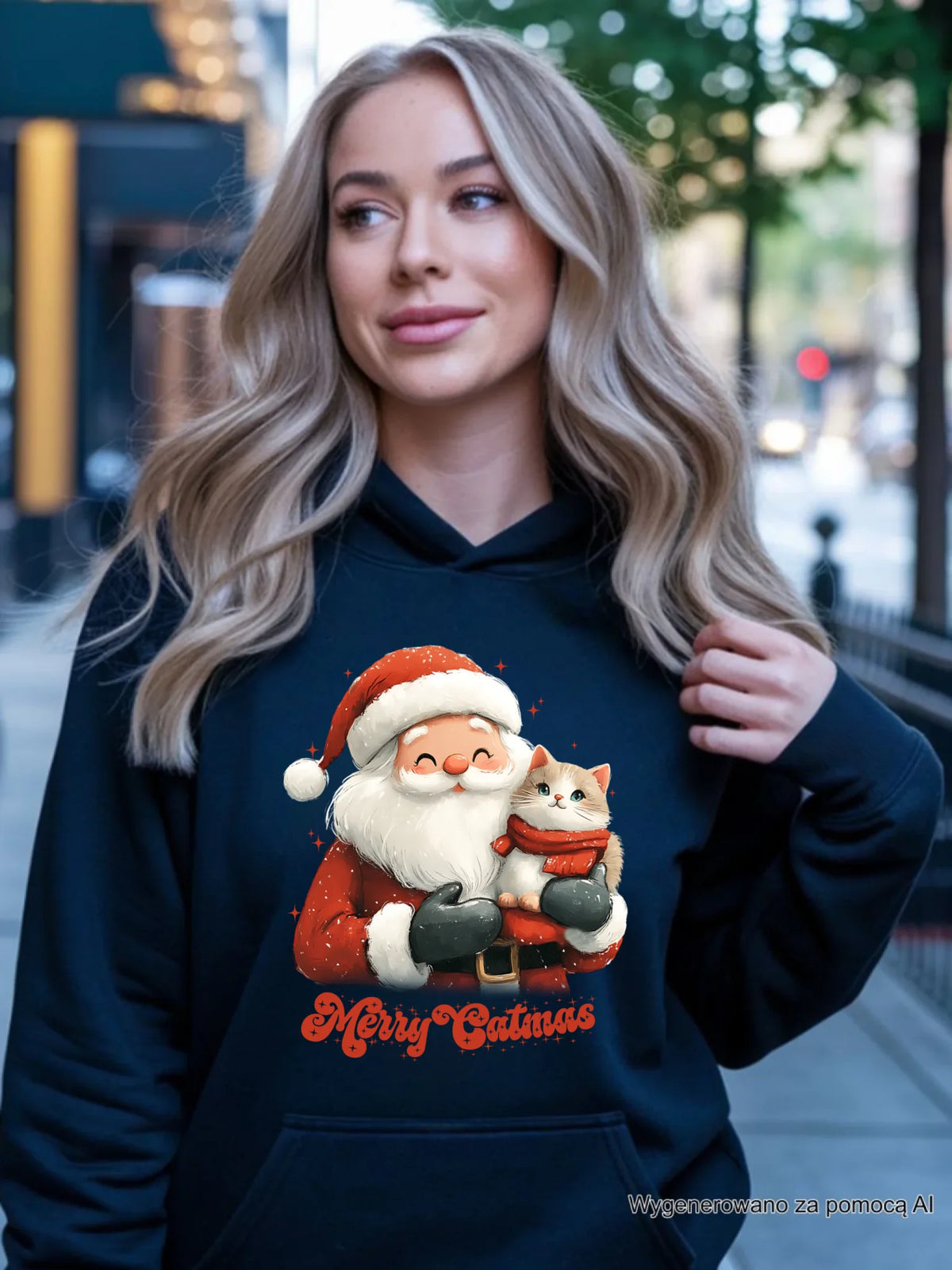 Bluza damska z kapturem świąteczna - prezent dla kociary - Merry Catmas BN38
