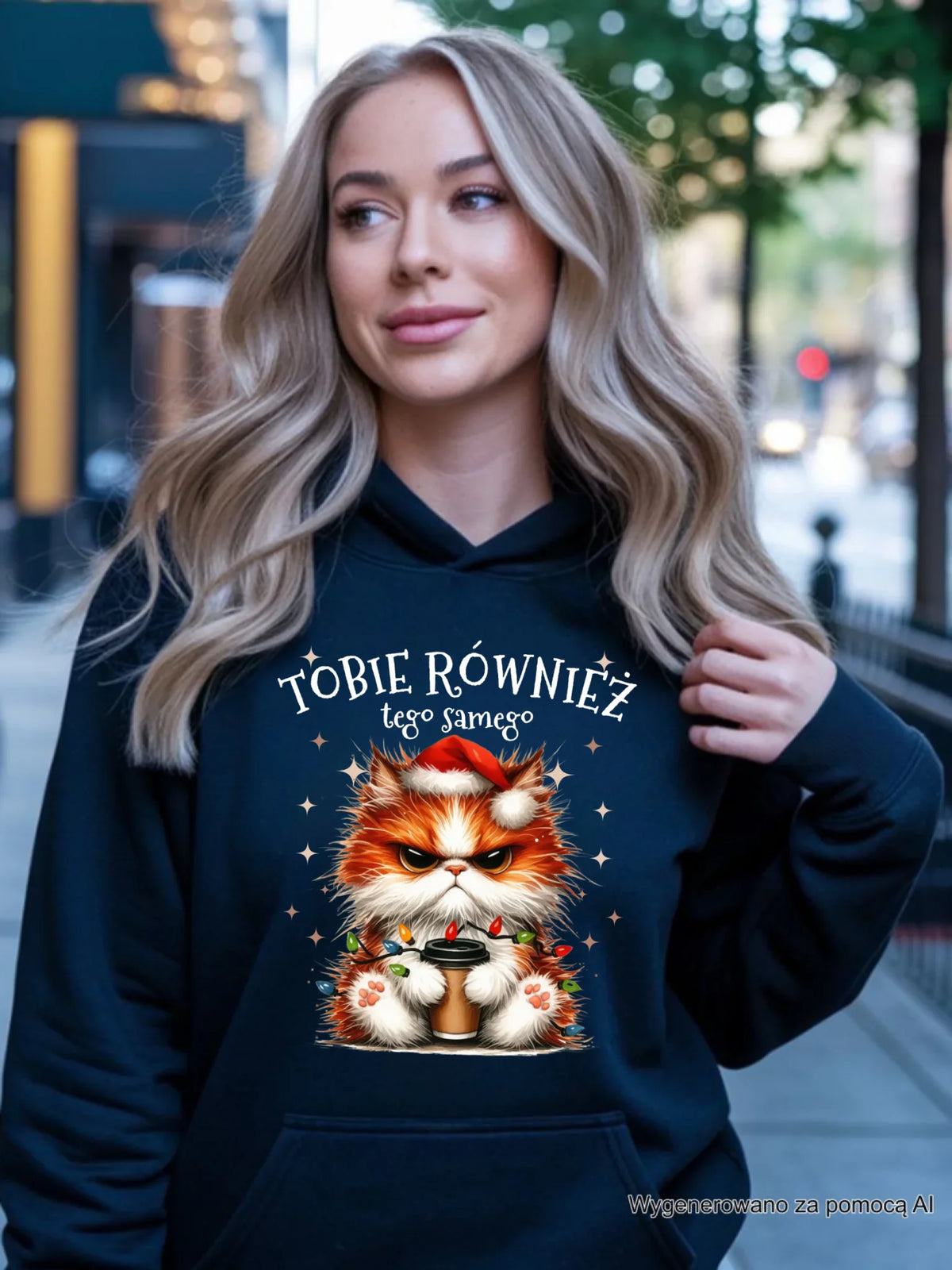 Bluza damska z kapturem świąteczna - Grumpy Cat Tobie również tego samego BN32