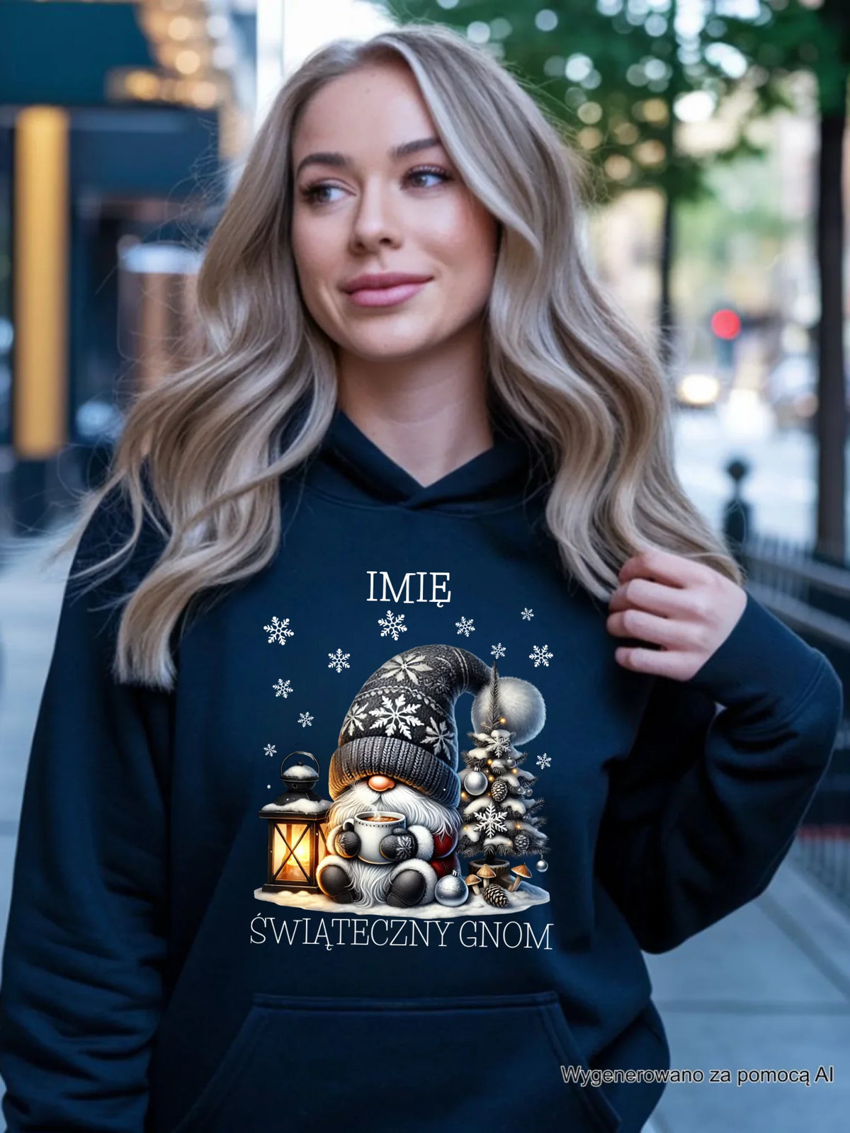 Bluza damska z kapturem świąteczna - Gnom z czekoladą - personalizowana BN41