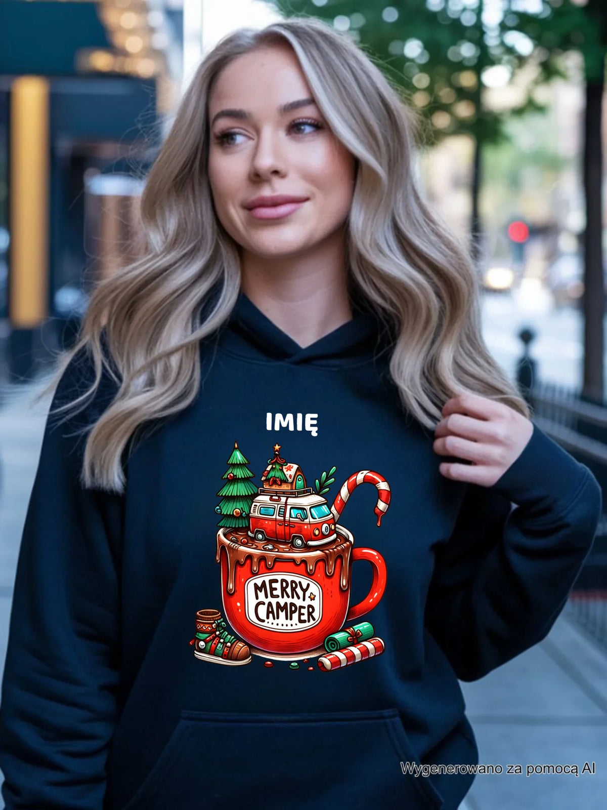 Bluza damska z kapturem świąteczna - Kamper Merry Camper - personalizowana BN43