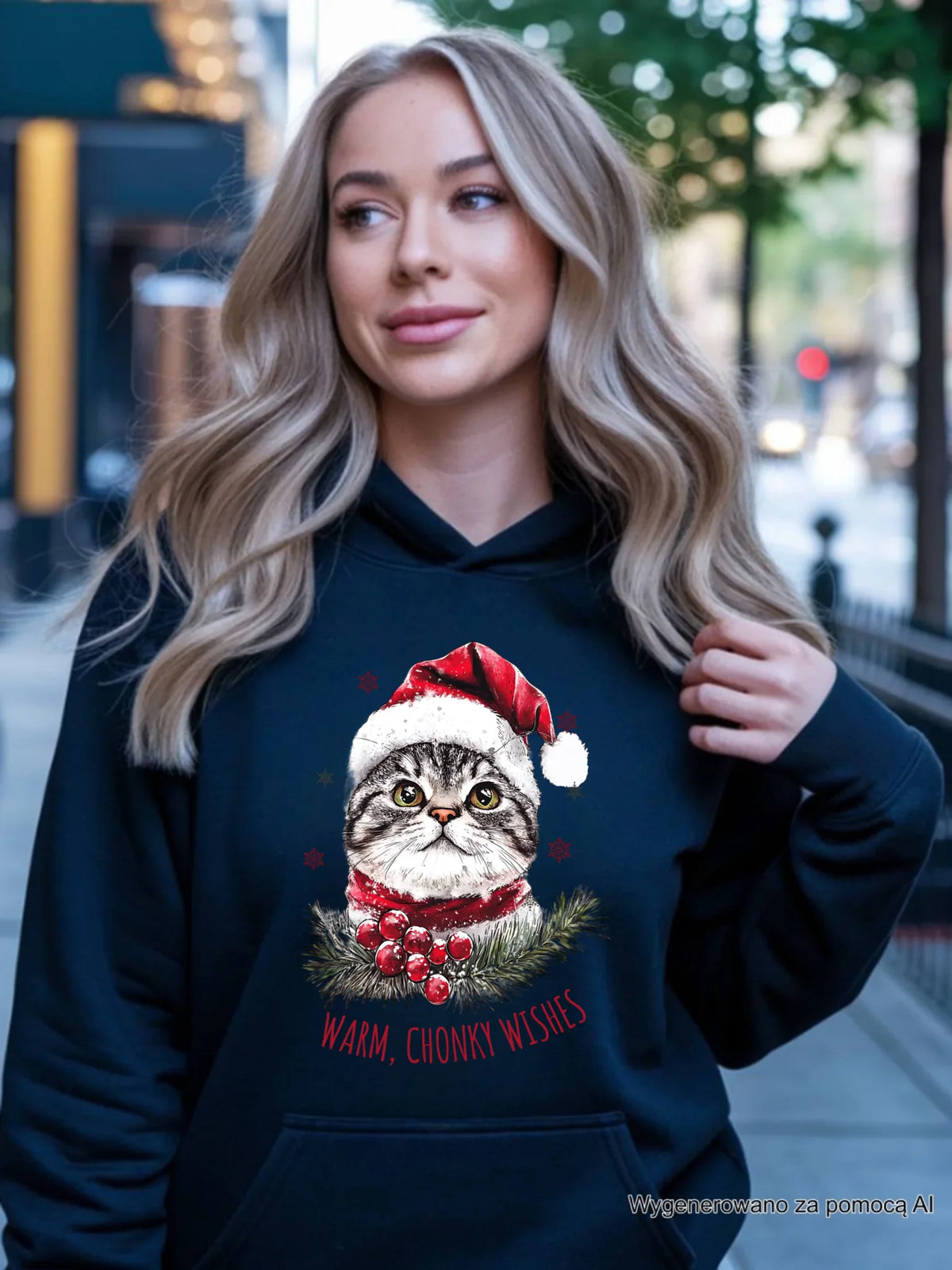 Bluza damska z kapturem świąteczna - Warm, Chonky Wishes BN36