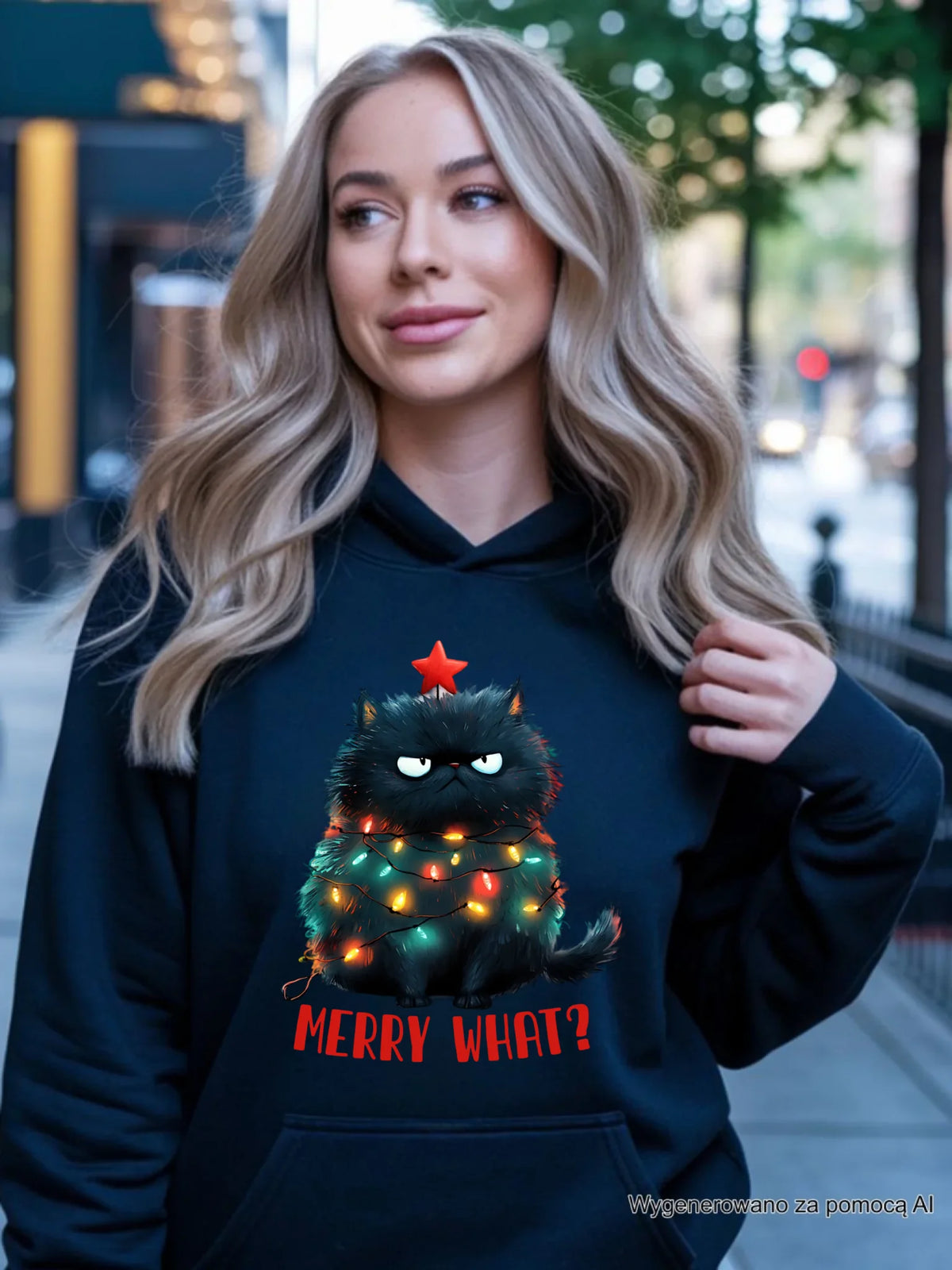 Bluza damska z kapturem świąteczna - Grumpy Cat Merry what? BN37