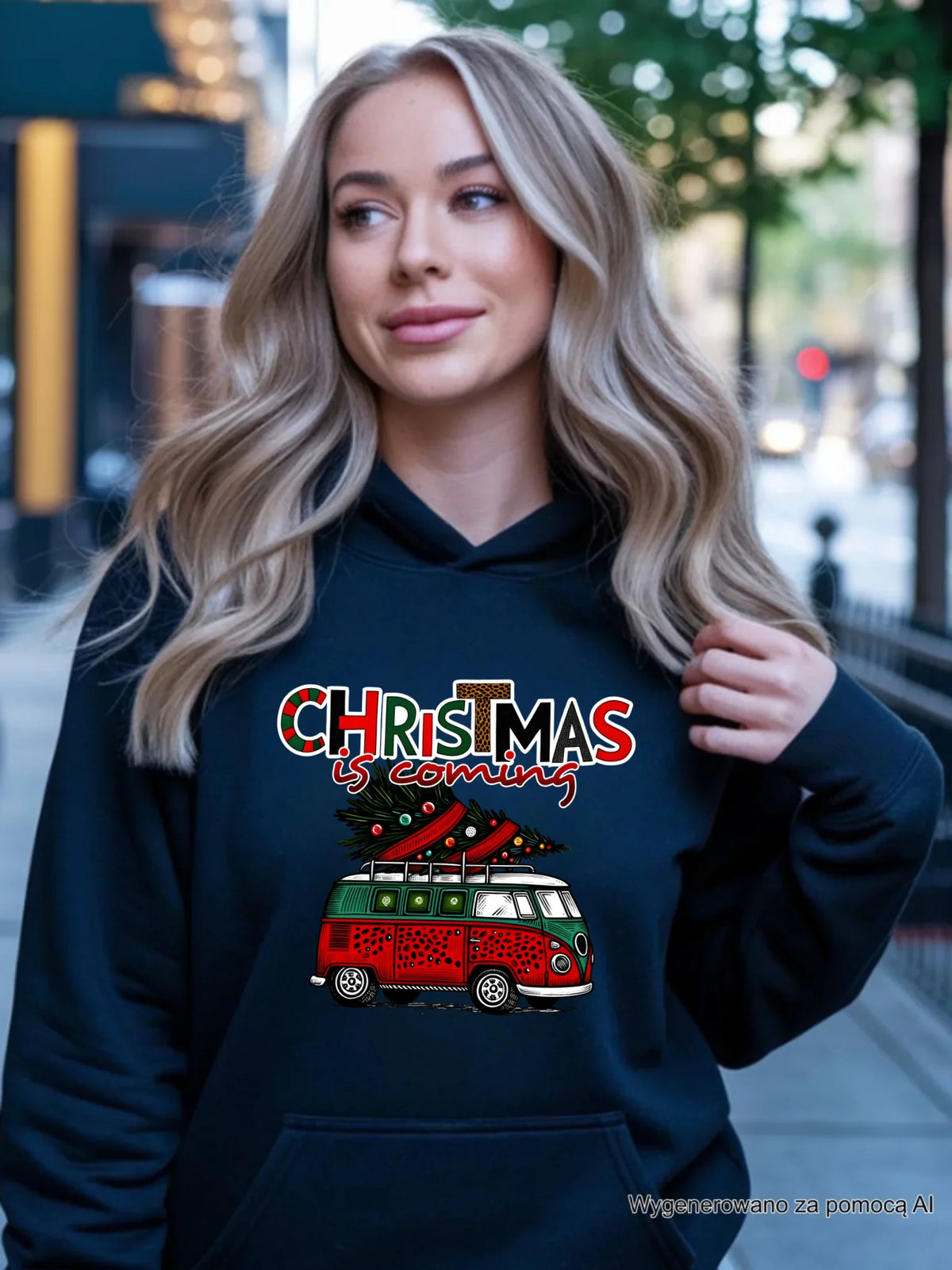 Bluza damska z kapturem świąteczna - Kamper Christmas is coming BN42