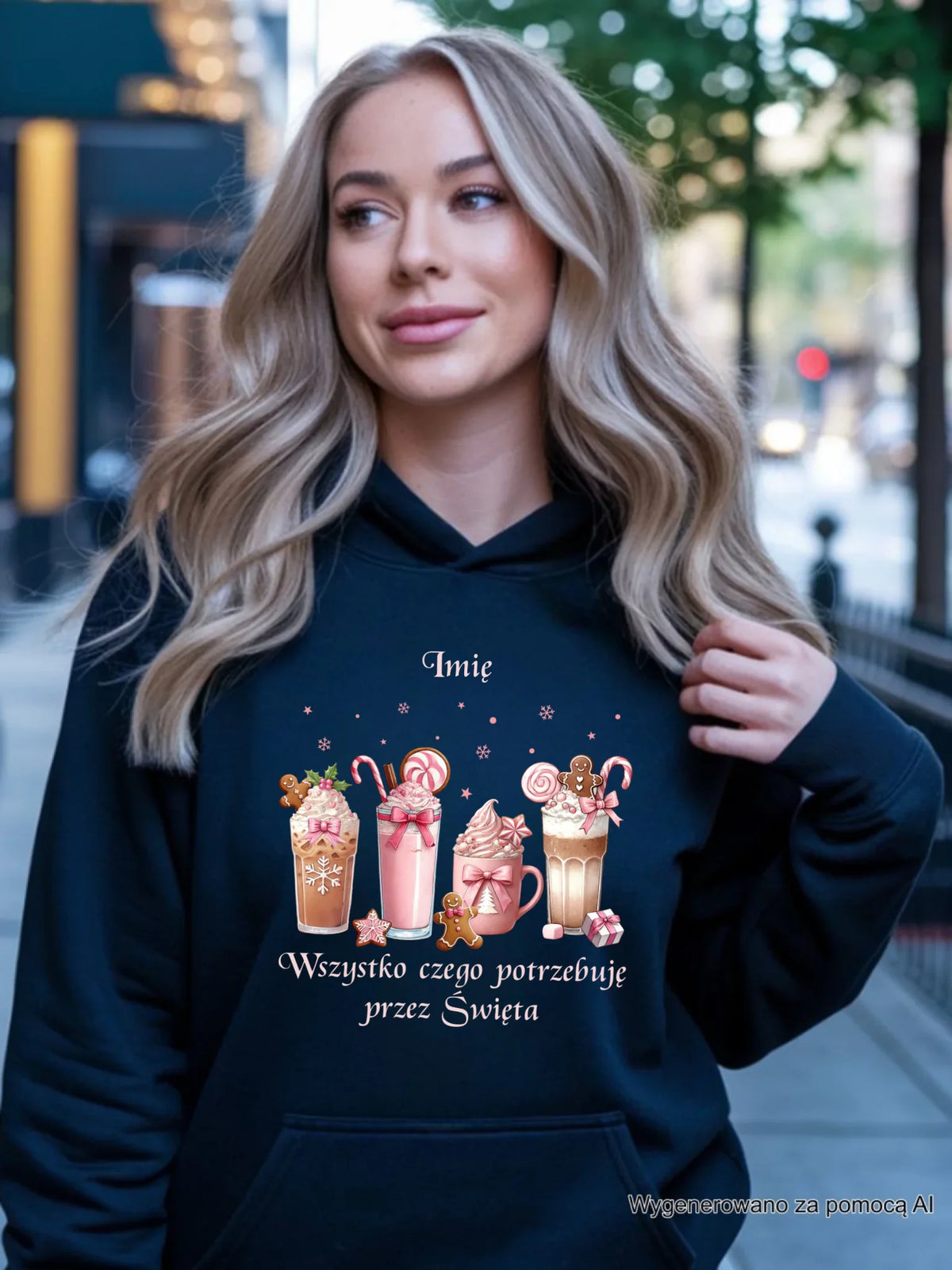 Bluza damska z kapturem świąteczna - Zimowa kawa Wszystko czego potrzebuję przez Święta - personalizowana BN46