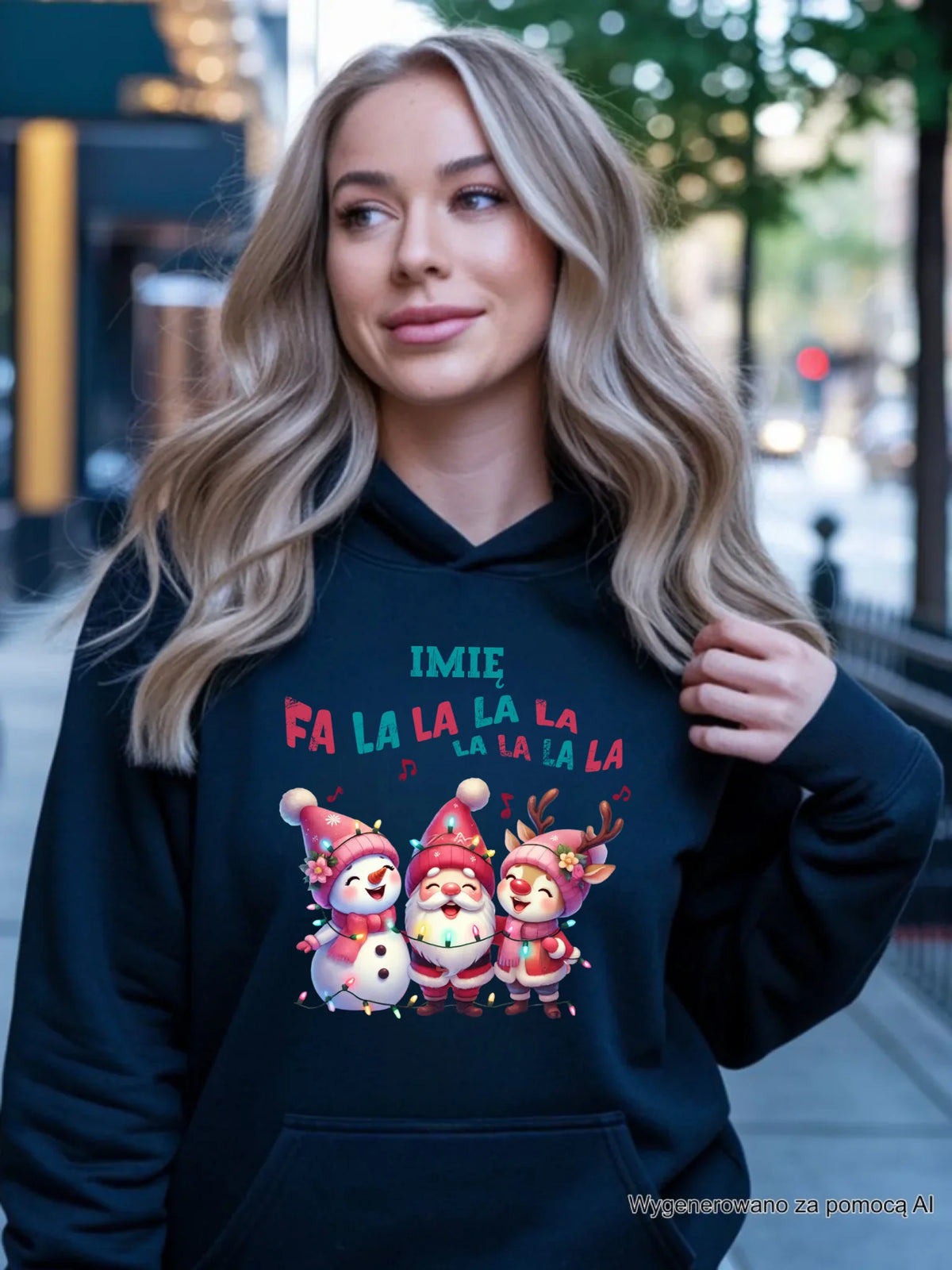 Bluza damska z kapturem świąteczna - Fa la la la - personalizowana BN51