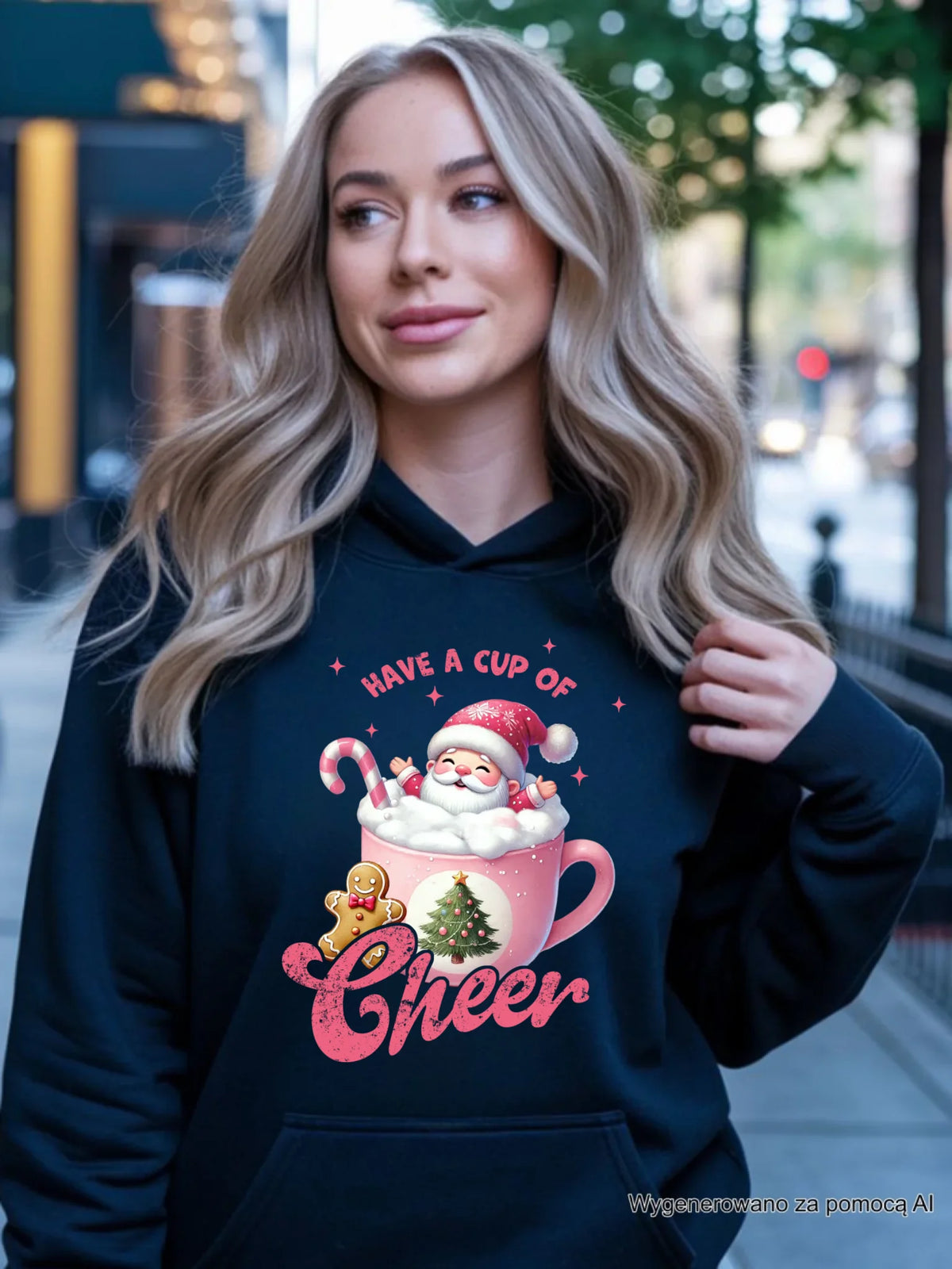 Bluza damska z kapturem świąteczna - Have a cup of cheer BN53