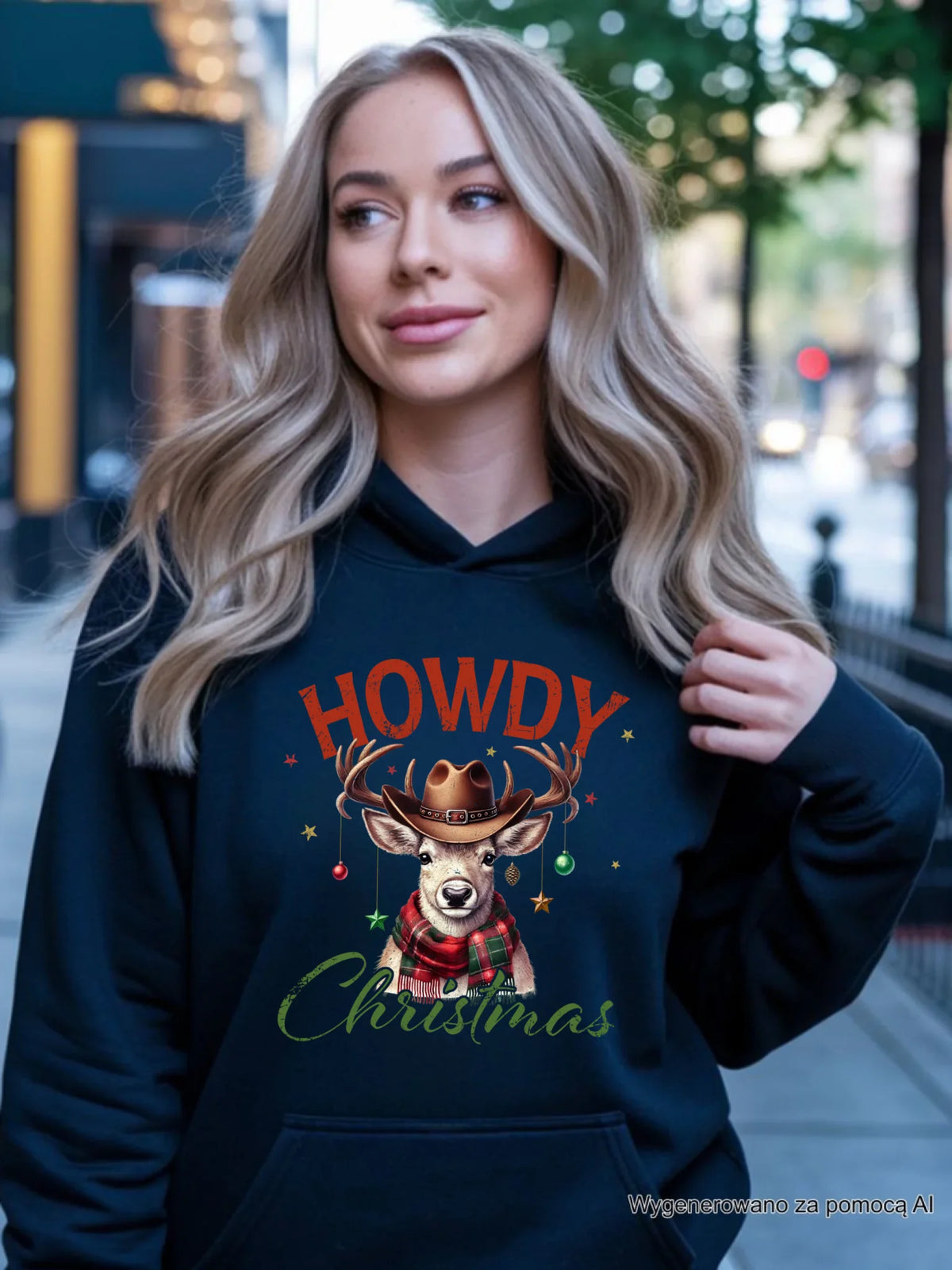 Bluza damska z kapturem świąteczna - Howdy Christmas BN54