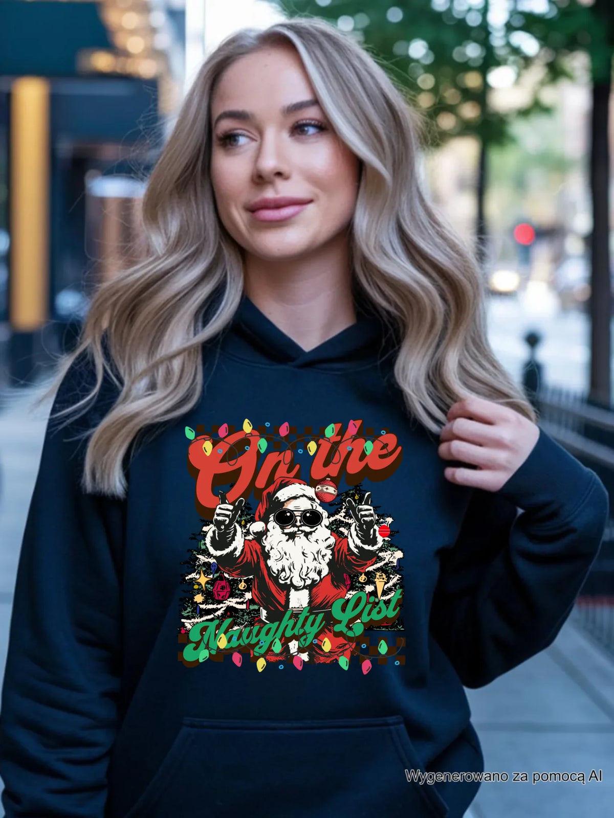 Bluza damska z kapturem świąteczna - On the Naughty List BN50
