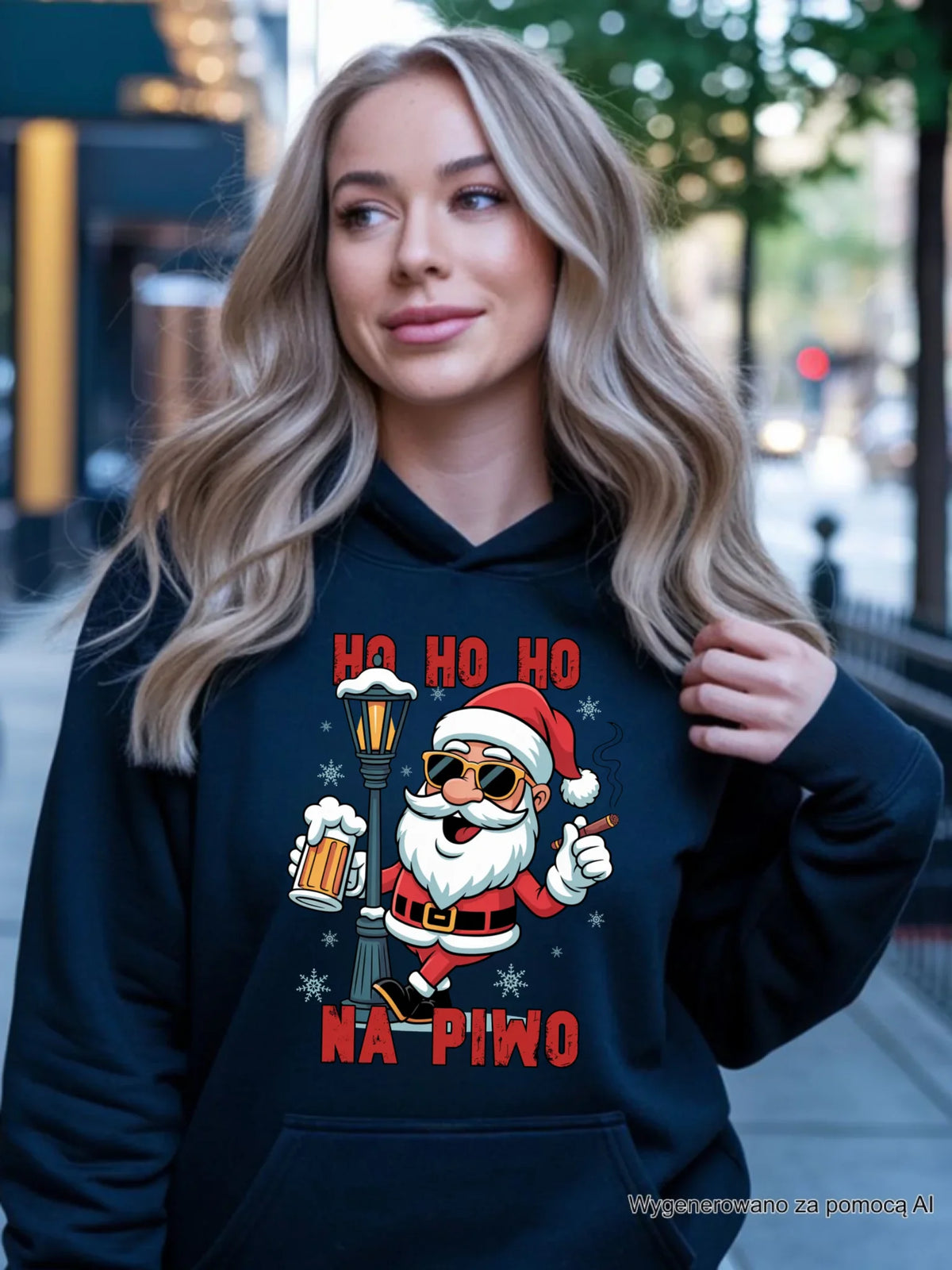 Bluza damska z kapturem świąteczna - Mikołaj Ho ho ho na piwo BN64