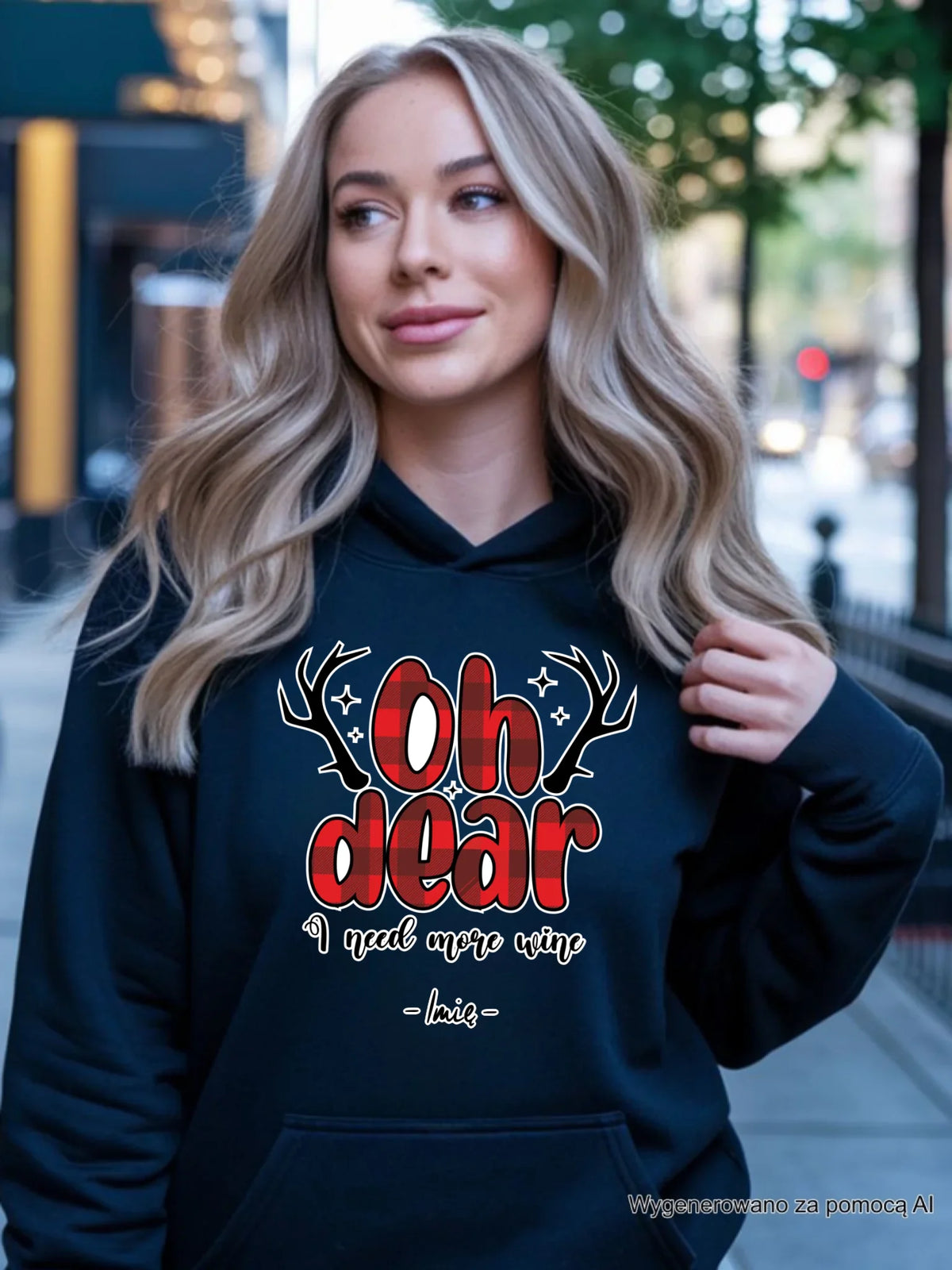 Bluza damska z kapturem świąteczna - Oh dear I need more wine - personalizowana BN63