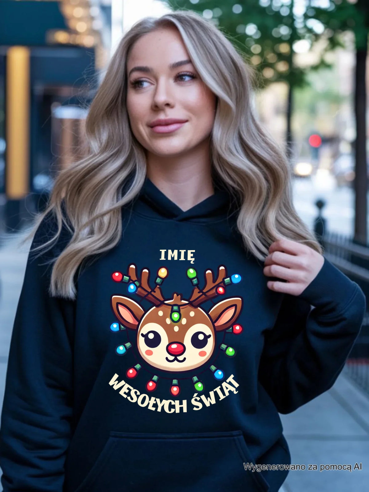 Bluza damska z kapturem świąteczna - Renifer Wesołych Świąt - personalizowana BN72