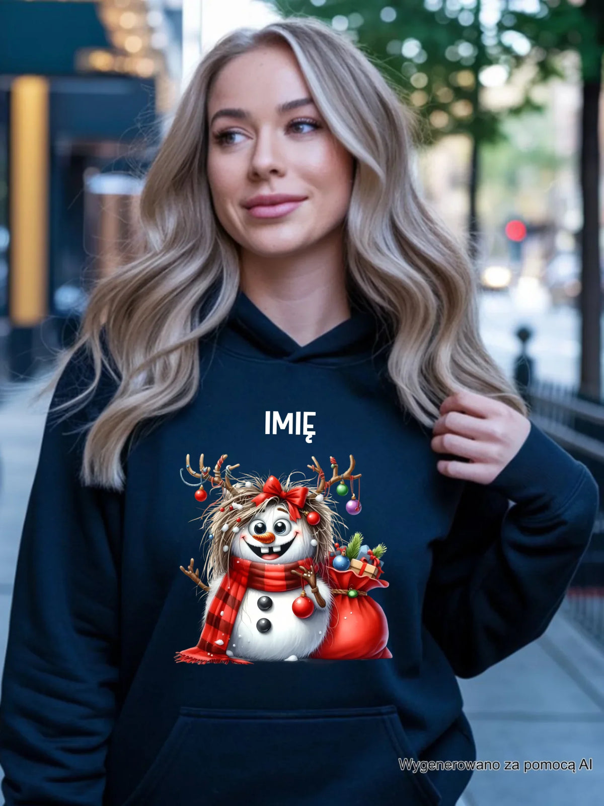 Bluza damska z kapturem świąteczna - Bałwanek - personalizowana BN70
