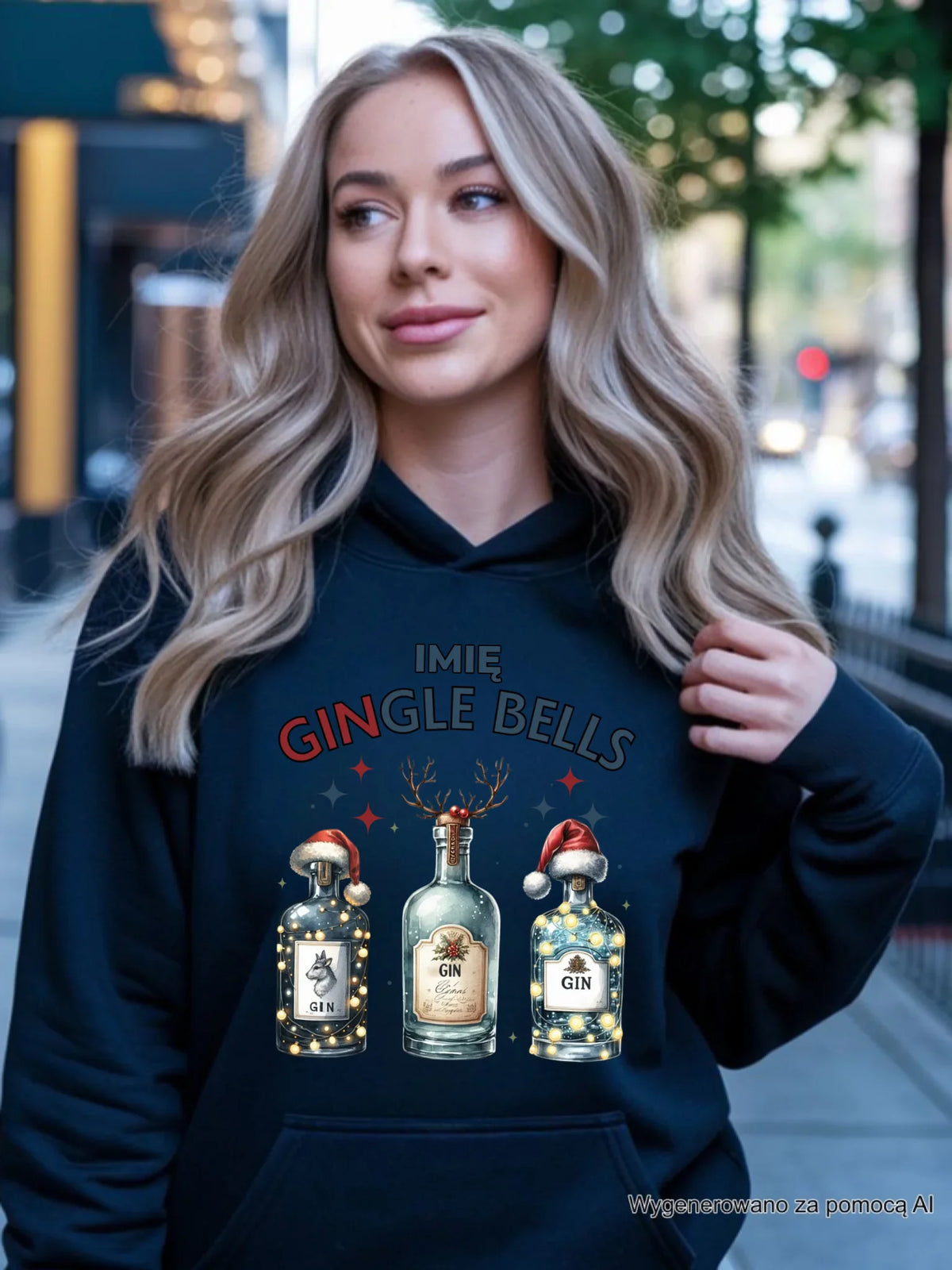 Bluza damska z kapturem świąteczna - Gin Gingle bells - personalizowana BN68