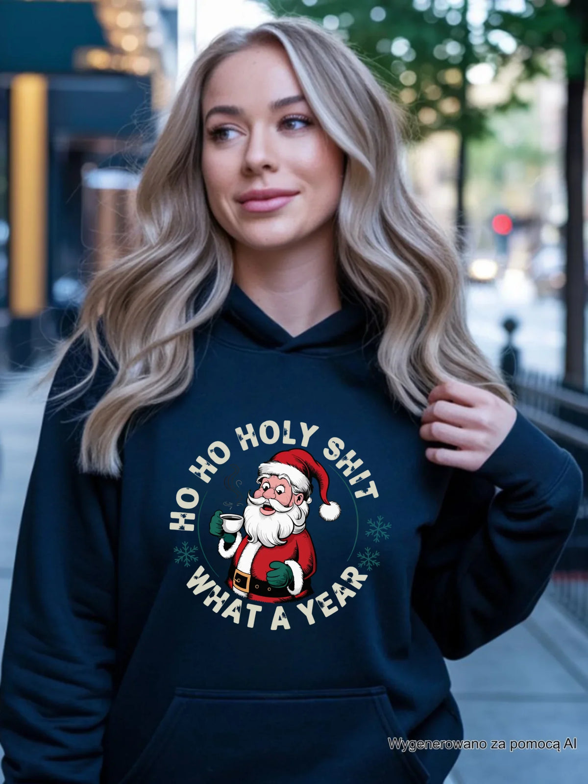 Bluza damska z kapturem świąteczna - Ho ho holy shit what a year BN74