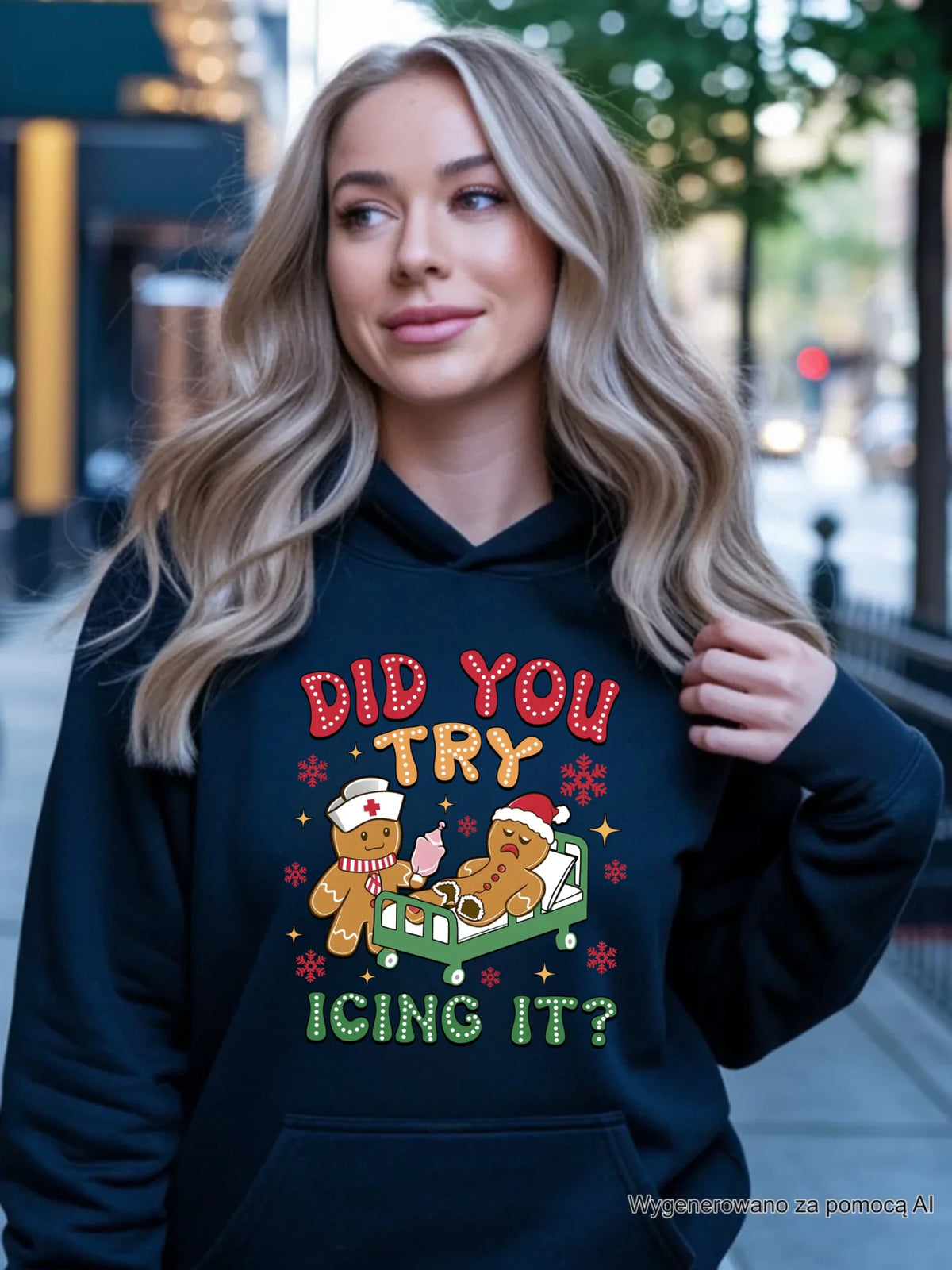 Bluza damska z kapturem świąteczna - Did you try icing it? BN78