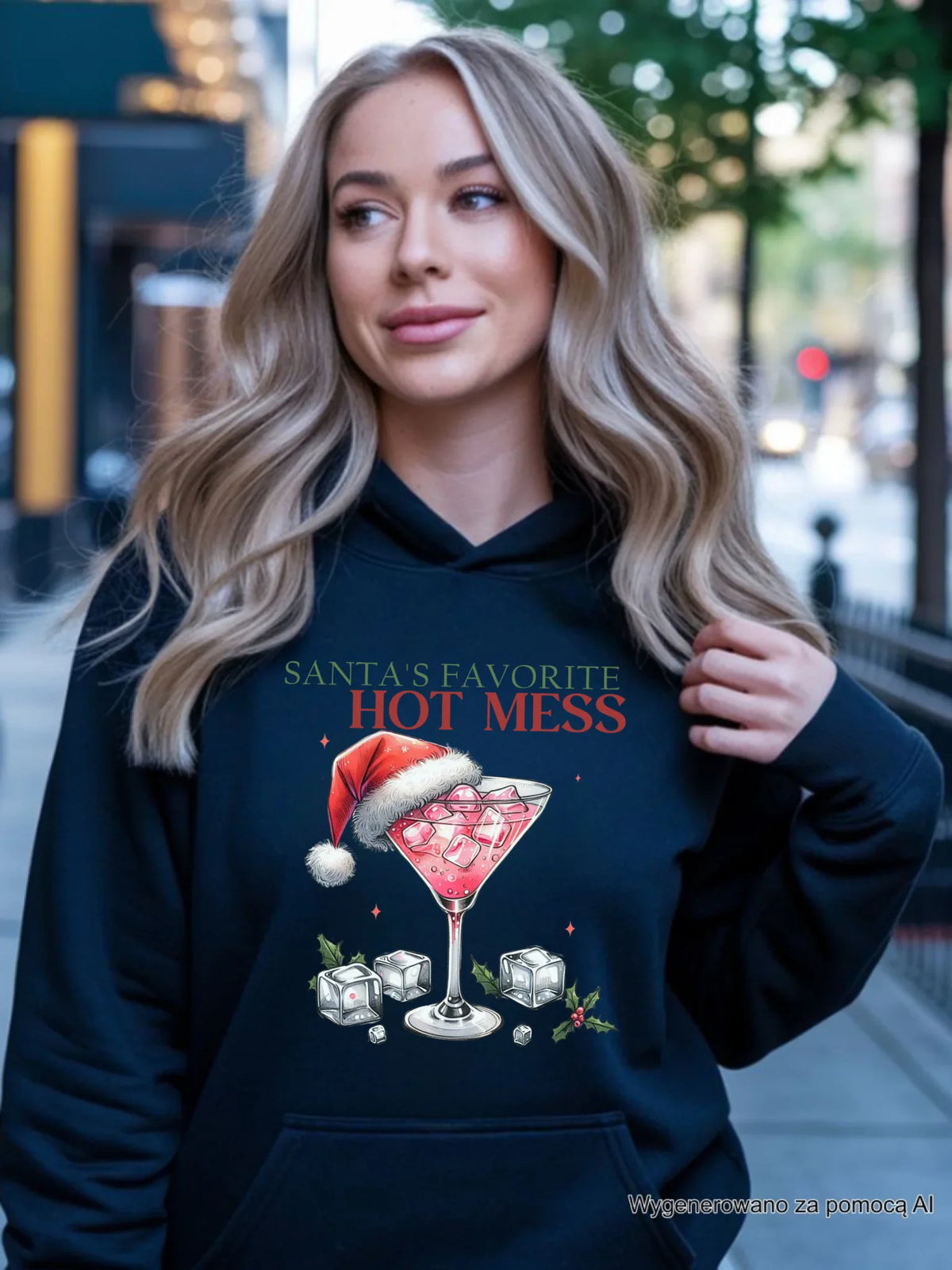 Bluza damska z kapturem świąteczna - Santa's favorite hot mess BN75