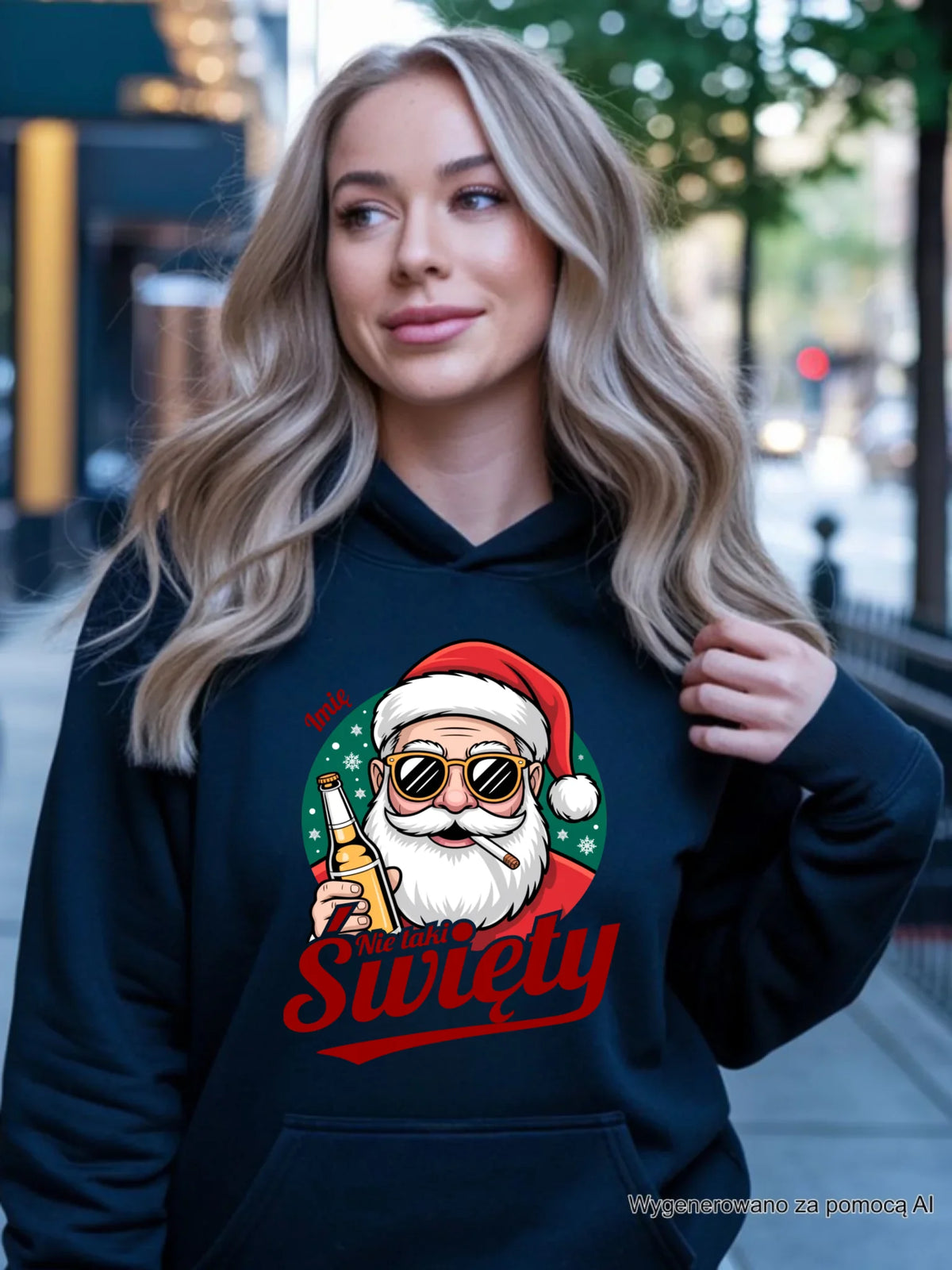 Bluza damska z kapturem świąteczna - Mikołaj nie taki święty - personalizowana BN80