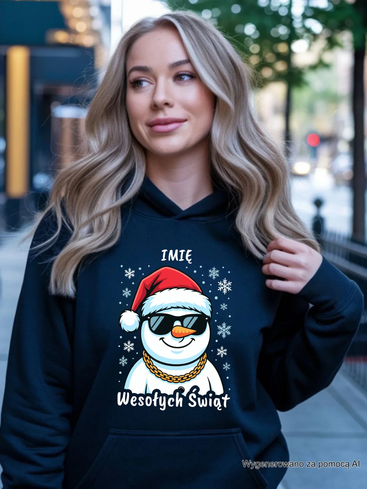 Bluza damska z kapturem świąteczna - Wesoły bałwan Wesołych Świąt - personalizowana BN82