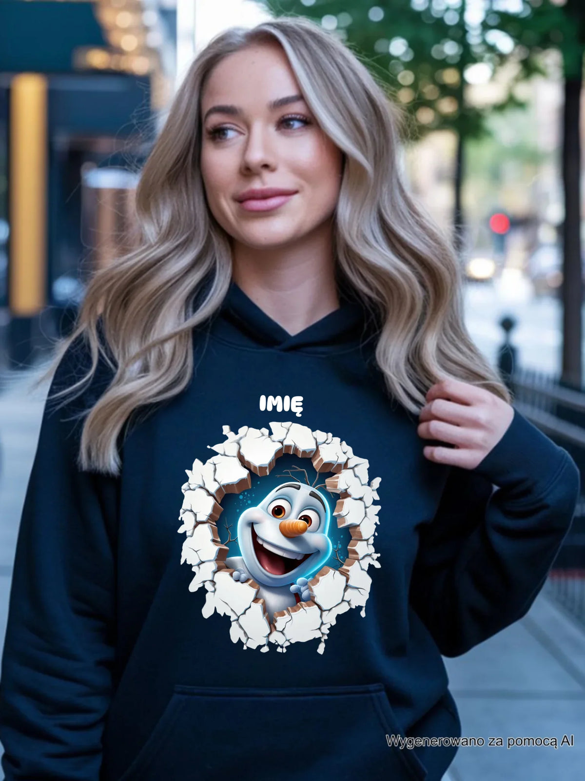 Bluza damska z kapturem świąteczna - Bałwan 3D - personalizowana BN84