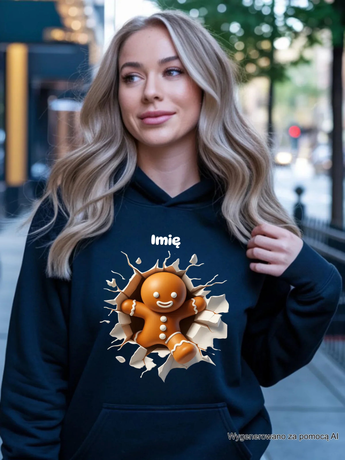 Bluza damska z kapturem świąteczna - Pierniczek 3D - personalizowana BN81
