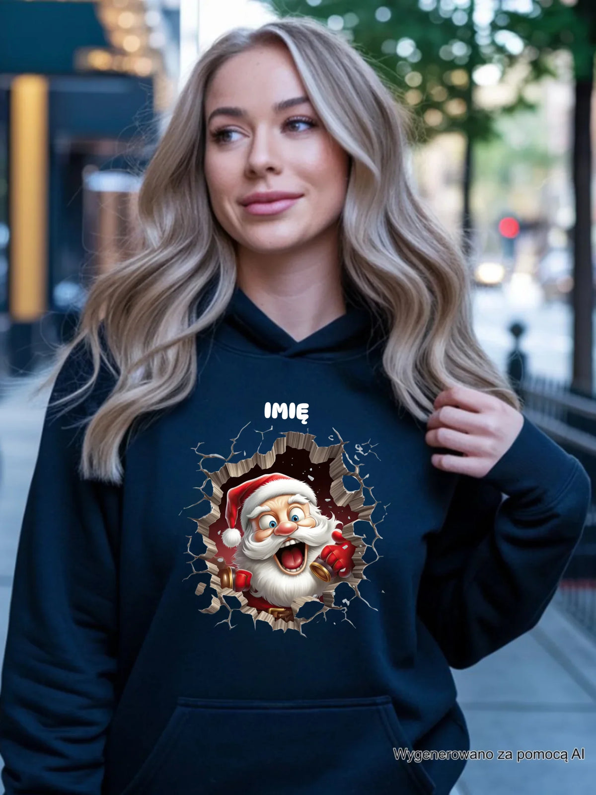 Bluza damska z kapturem świąteczna - Mikołaj 3D - personalizowana BN85