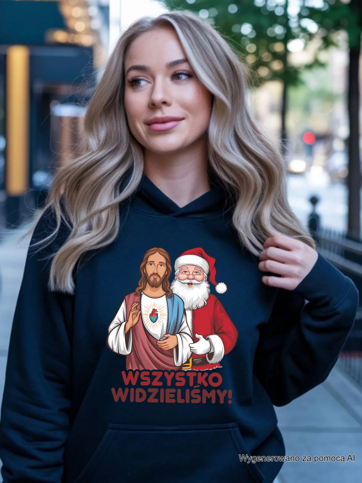 Bluza damska z kapturem świąteczna - Jezus i Mikołaj Wszystko widzieliśmy BN89