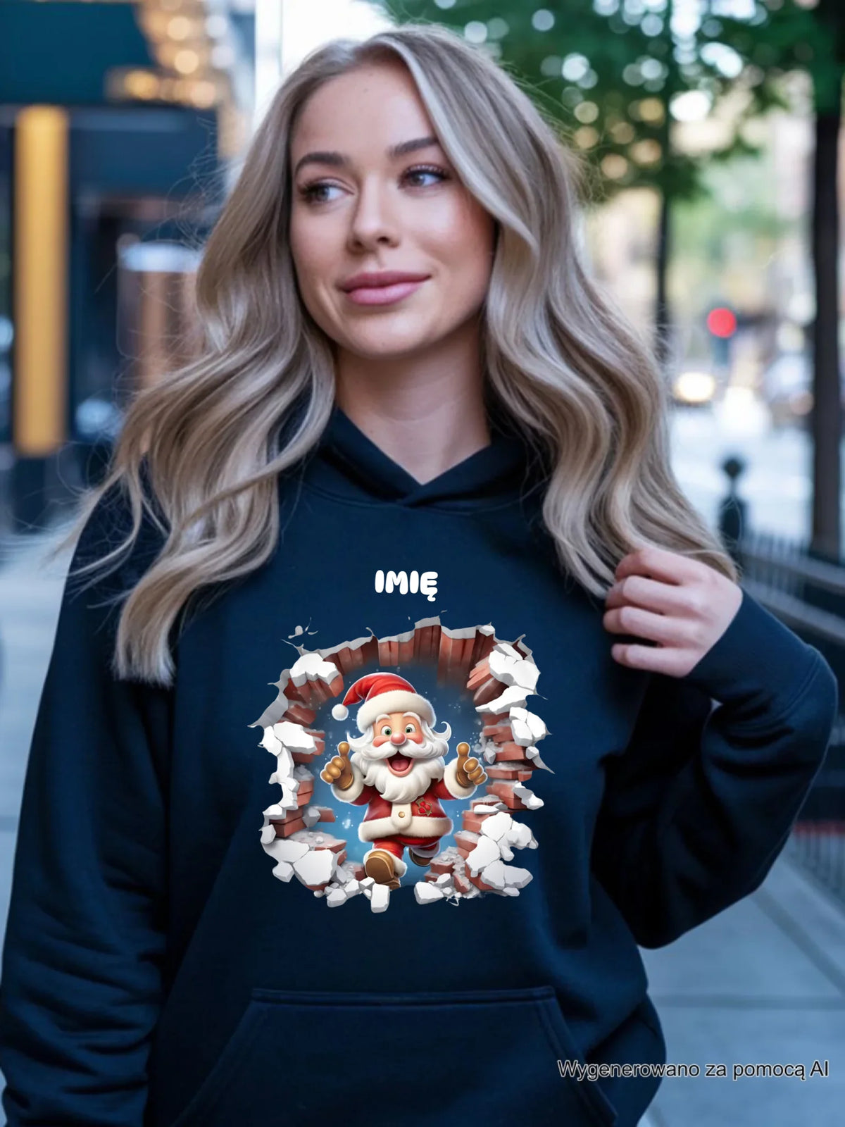 Bluza damska z kapturem świąteczna - Mikołaj 3D - personalizowana BN83